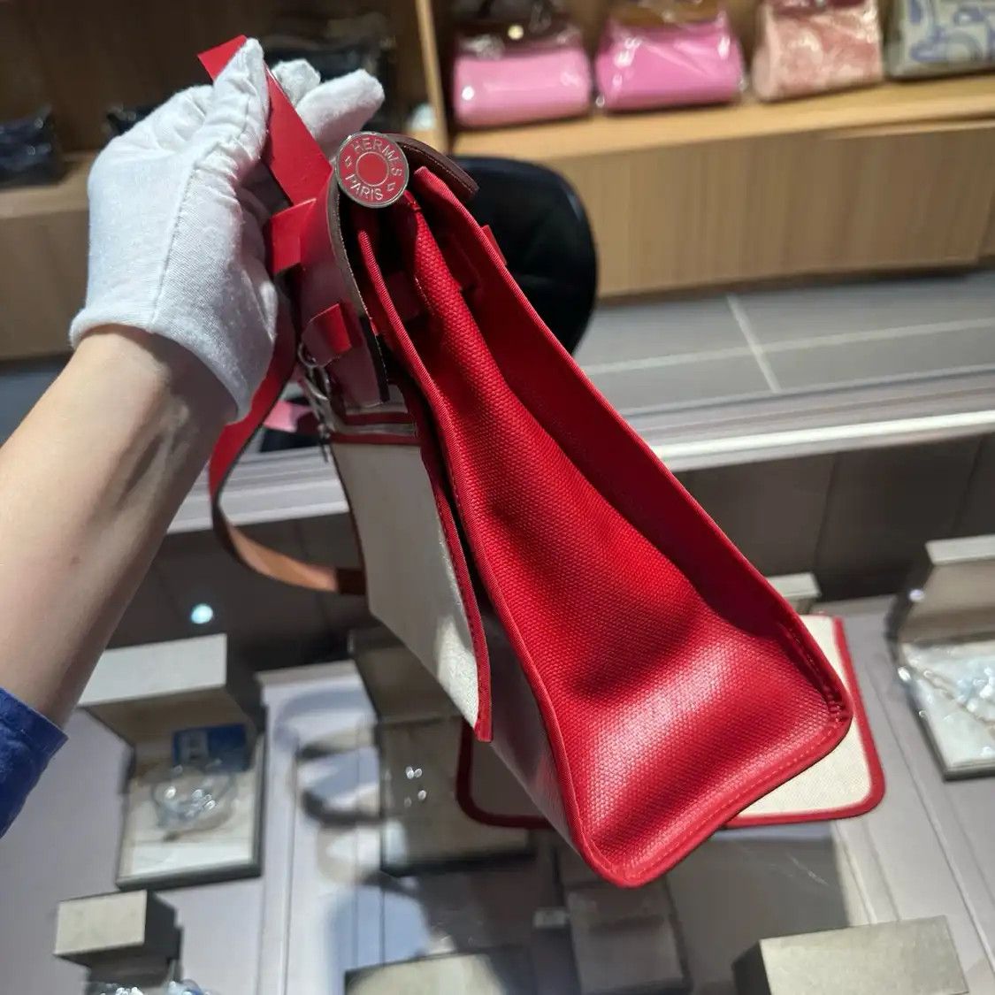 Hermes Hermes Herbag 31 Rouge Chili coated canvas handbag silver hardware D Size ONE SIZE - 4 Thumbnail