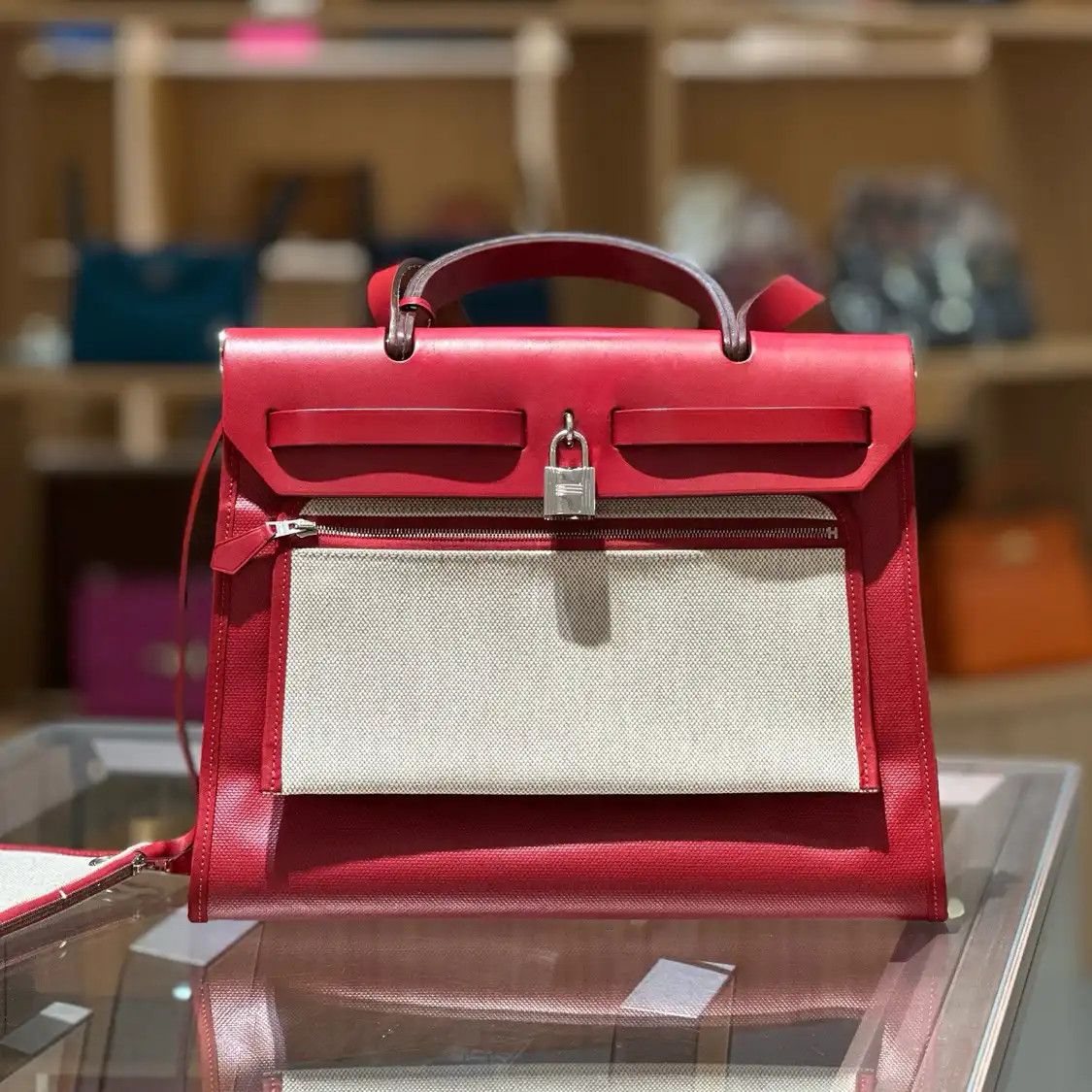 Hermes Hermes Herbag 31 Rouge Chili coated canvas handbag silver hardware D Size ONE SIZE - 2 Thumbnail