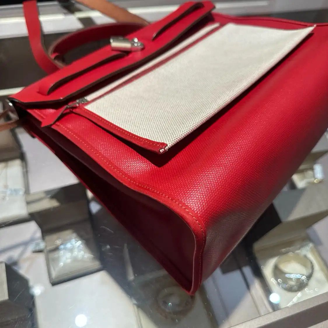 Hermes Hermes Herbag 31 Rouge Chili coated canvas handbag silver hardware D Size ONE SIZE - 7 Thumbnail