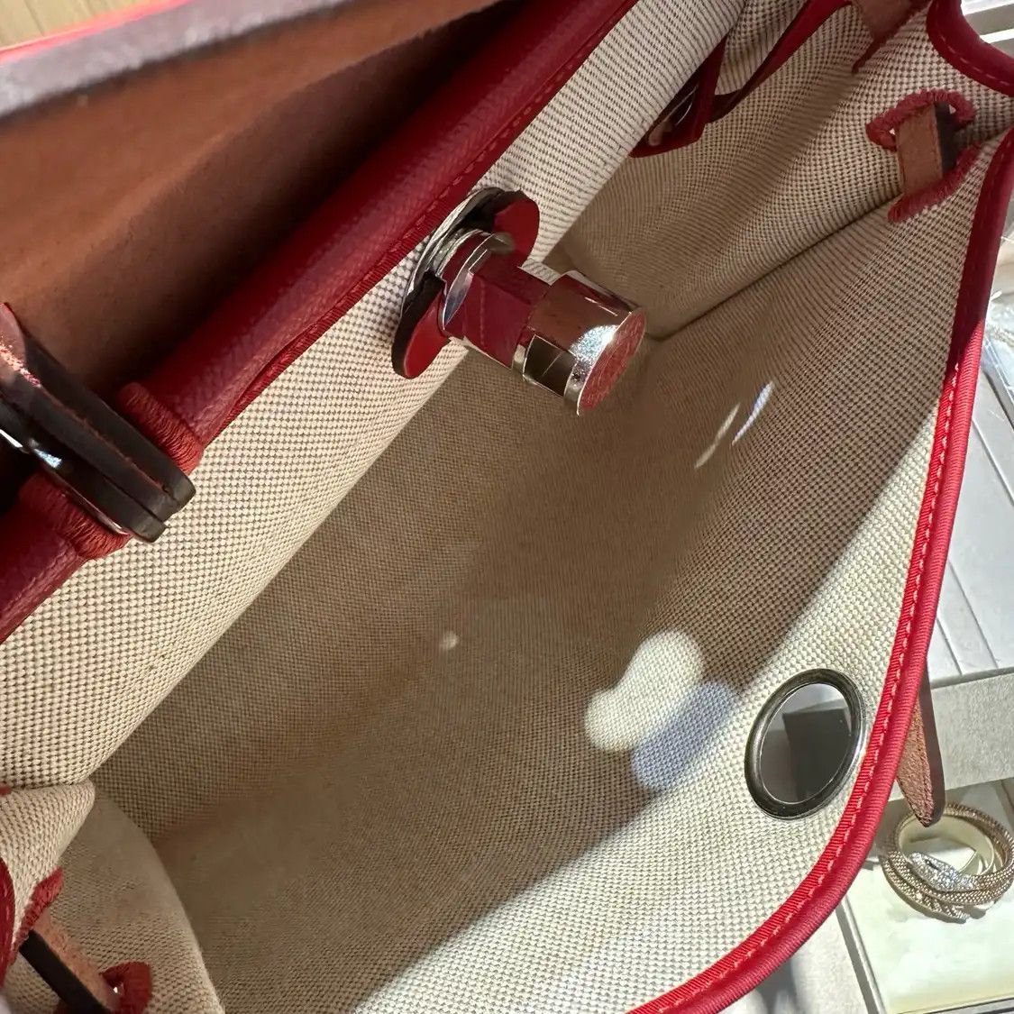 Hermes Hermes Herbag 31 Rouge Chili coated canvas handbag silver hardware D Size ONE SIZE - 8 Thumbnail