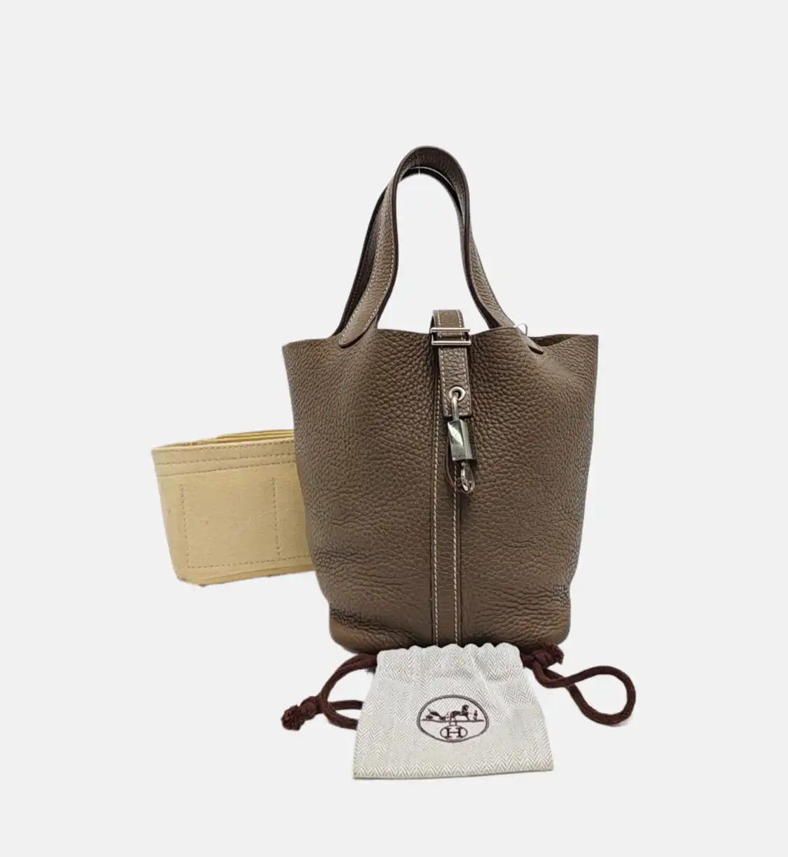 Hermes Hermes Picotin Lock 18 Etoupe Clemence cowhide leather picotin handbag silver ha Size ONE SIZE - 8 Thumbnail