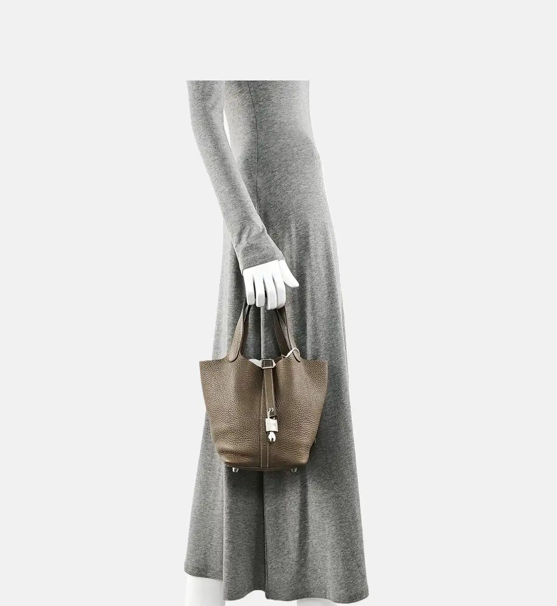 Hermes Hermes Picotin Lock 18 Etoupe Clemence cowhide leather picotin handbag silver ha Size ONE SIZE - 2 Thumbnail