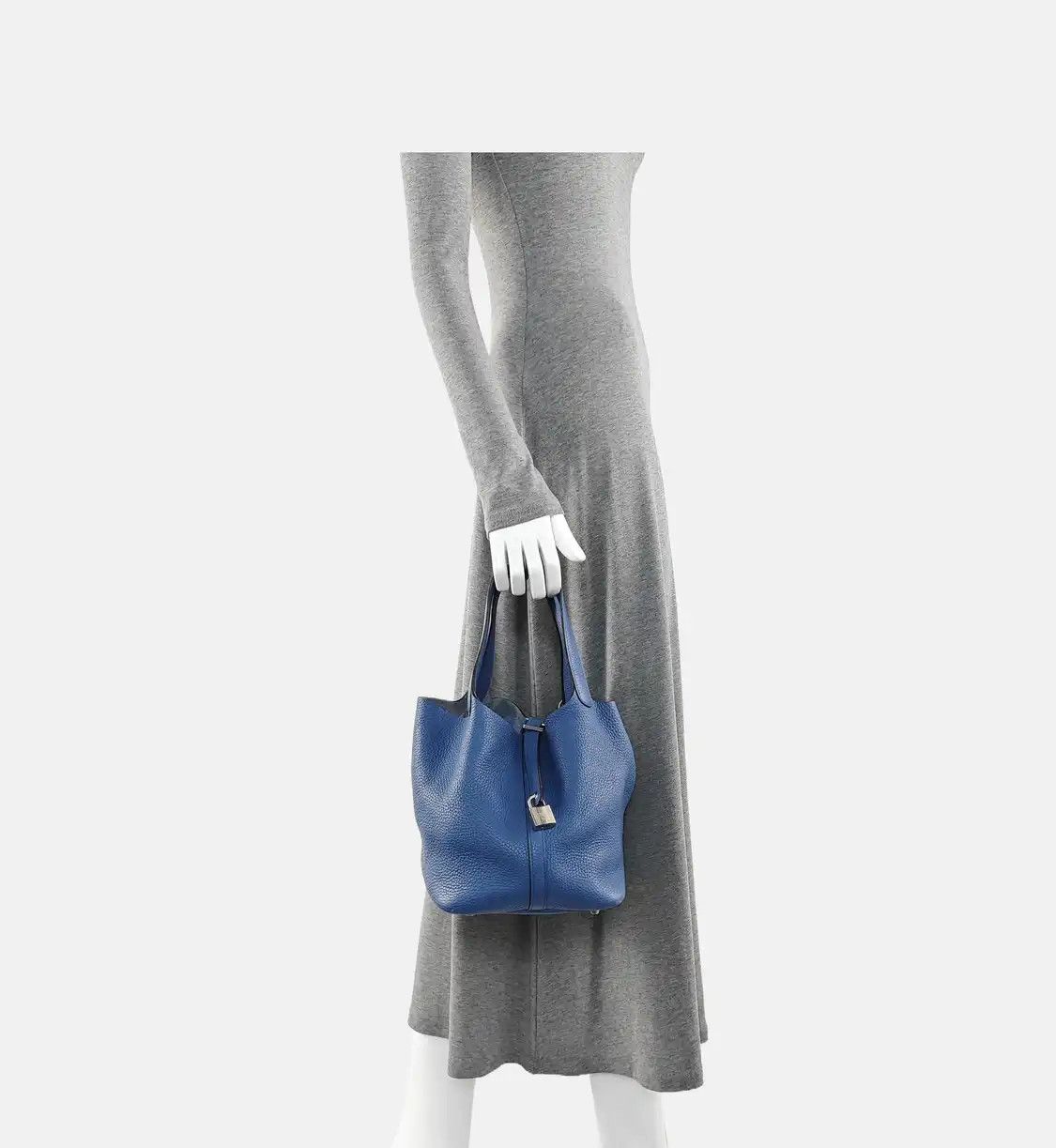 Hermes Hermes Picotin Lock 22 Bleu Agate Clemence cowhide leather picotin handbag silve Size ONE SIZE - 2 Thumbnail