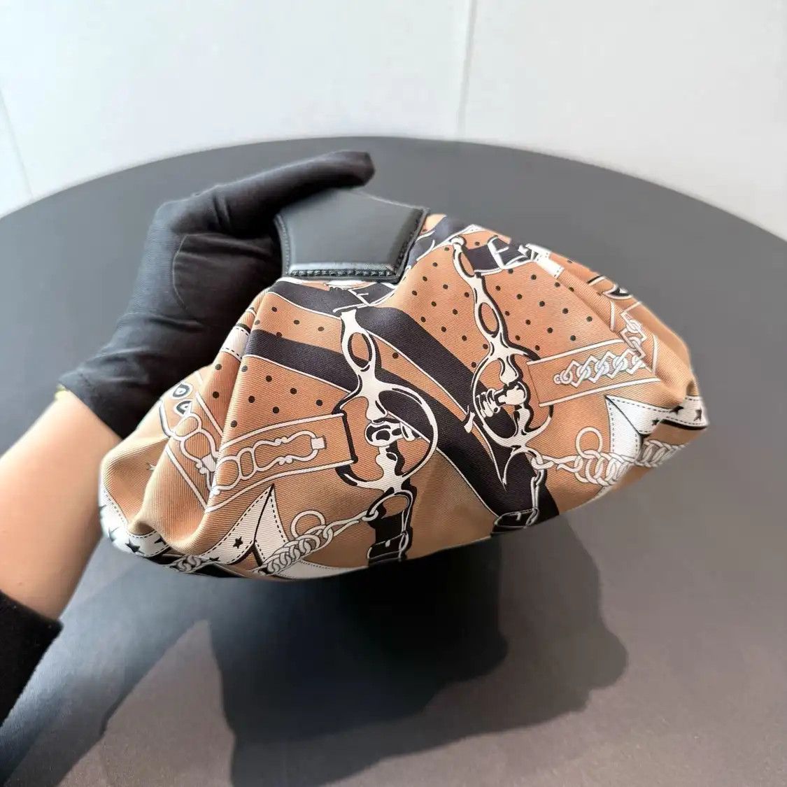 Hermes Hermes Balusoie Cookie silk satin print handbag silver hardware B Size ONE SIZE - 4 Thumbnail