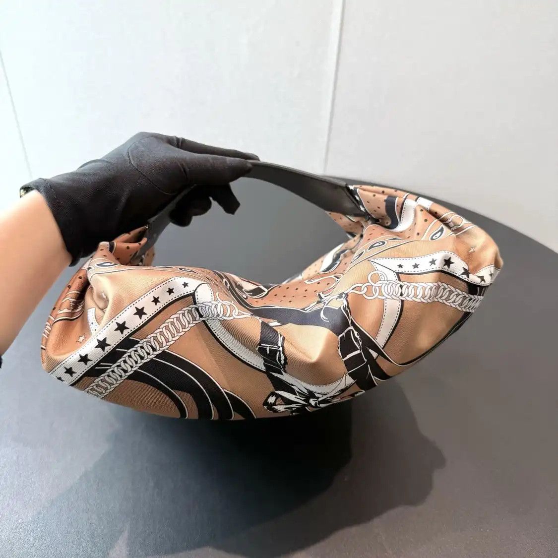 Hermes Hermes Balusoie Cookie silk satin print handbag silver hardware B Size ONE SIZE - 3 Thumbnail