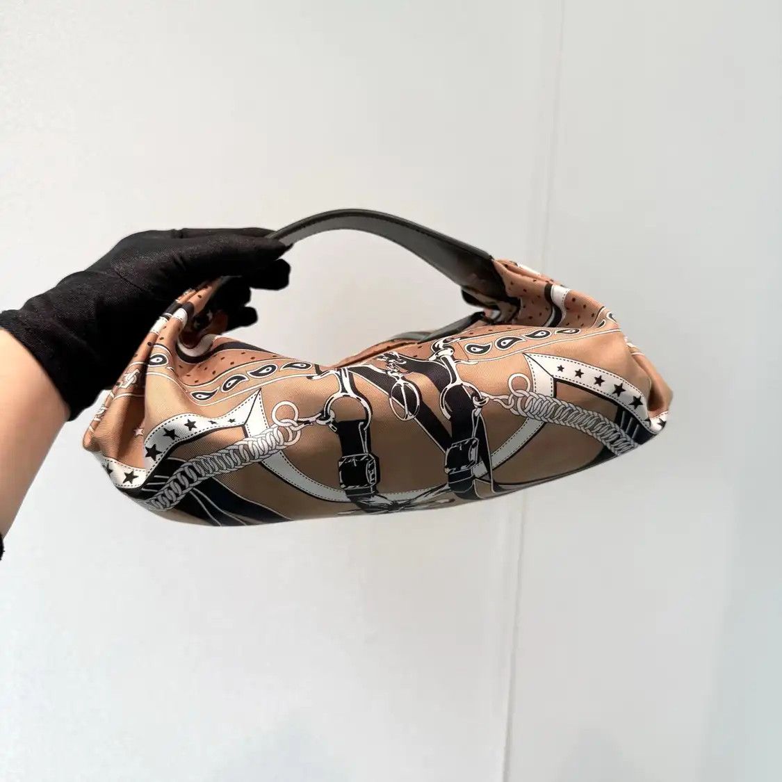 Hermes Hermes Balusoie Cookie silk satin print handbag silver hardware B Size ONE SIZE - 7 Thumbnail