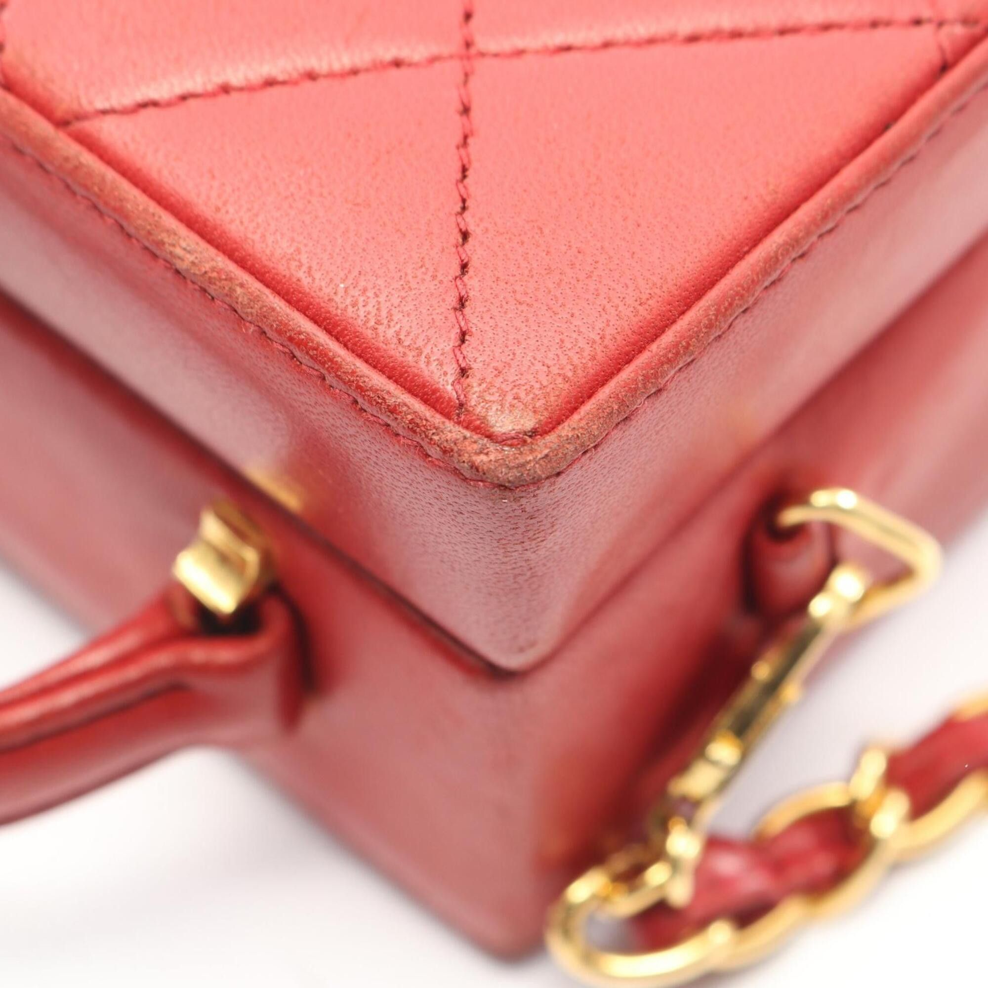 Chanel Chanel Matelassé 2-Way Handbag, Lambskin Leather, Women's, Red Size ONE SIZE - 11 Thumbnail