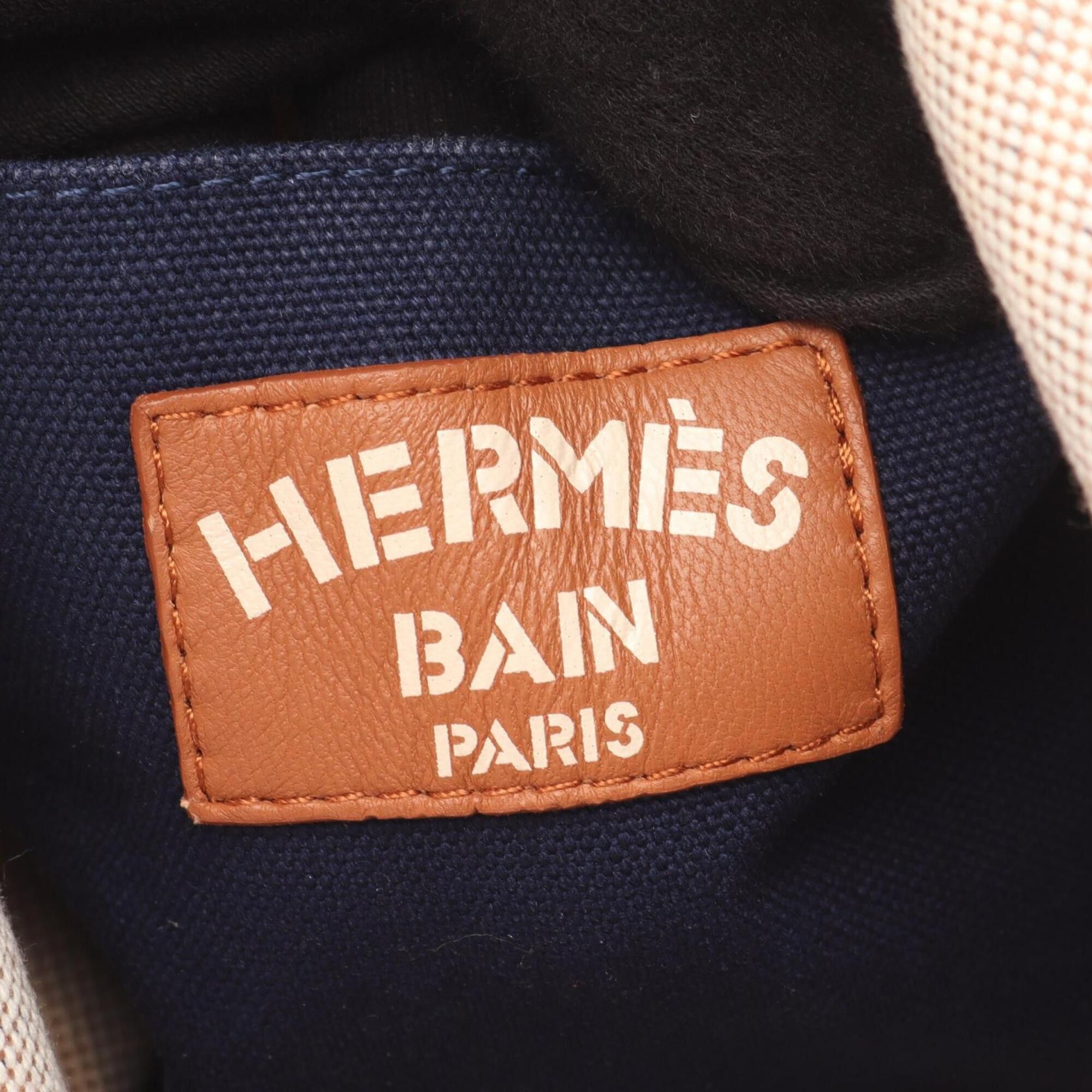 Hermes Hermes Beach Bag Tigre à Lananas Tote Handbag Canvas Women's Beige/Navy H103634M 03 Size ONE SIZE - 4 Thumbnail