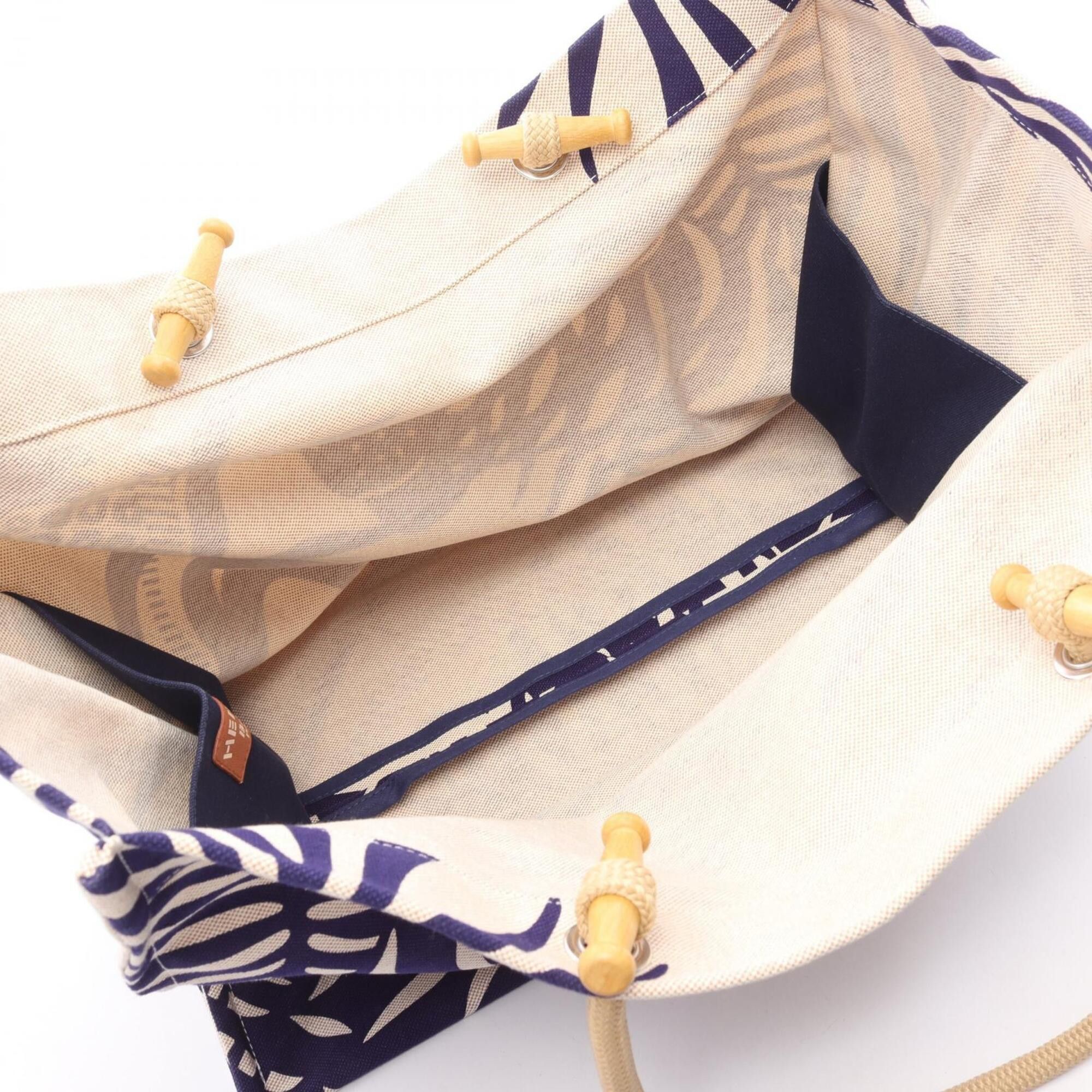 Hermes Hermes Beach Bag Tigre à Lananas Tote Handbag Canvas Women's Beige/Navy H103634M 03 Size ONE SIZE - 3 Thumbnail