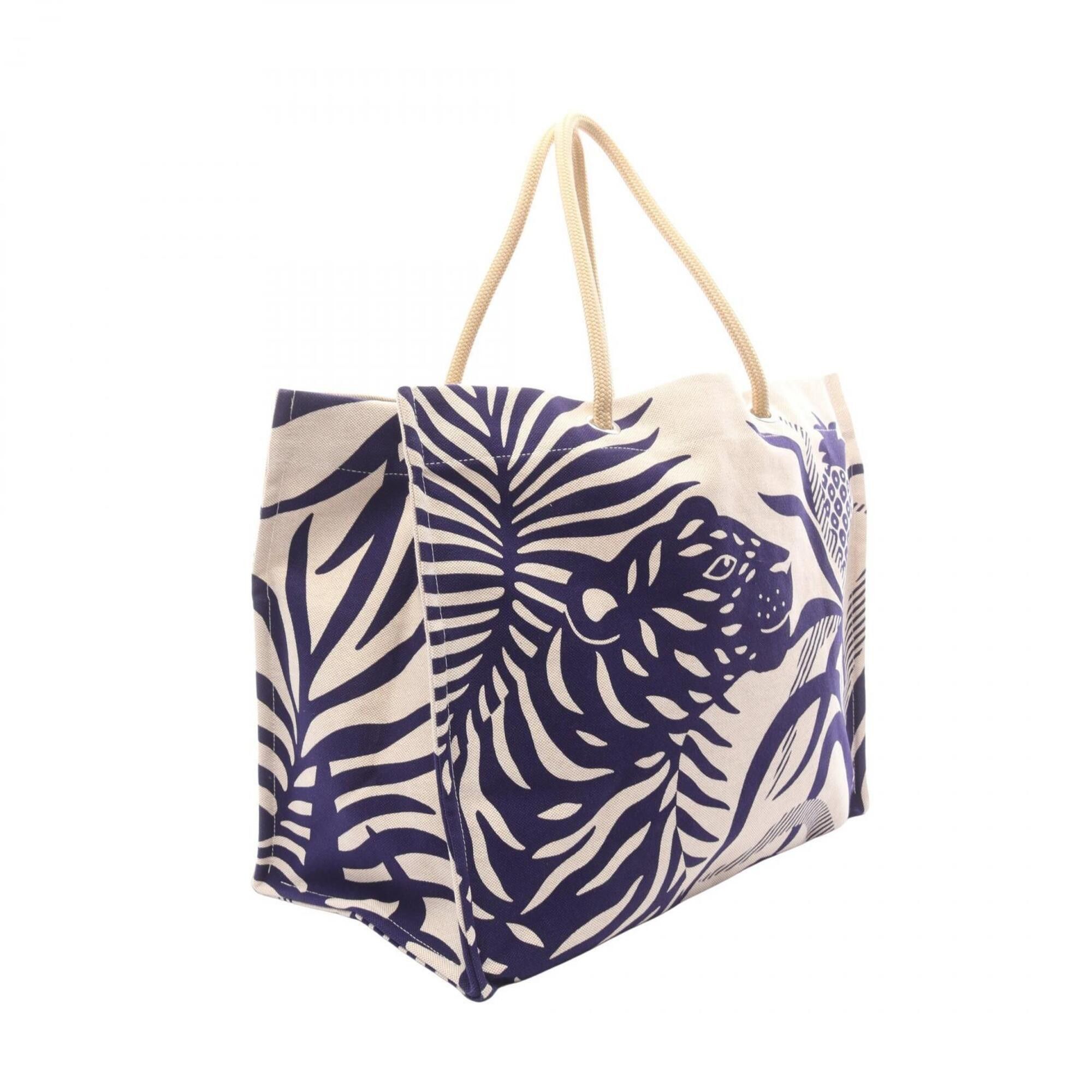 Hermes Hermes Beach Bag Tigre à Lananas Tote Handbag Canvas Women's Beige/Navy H103634M 03 Size ONE SIZE - 2 Thumbnail