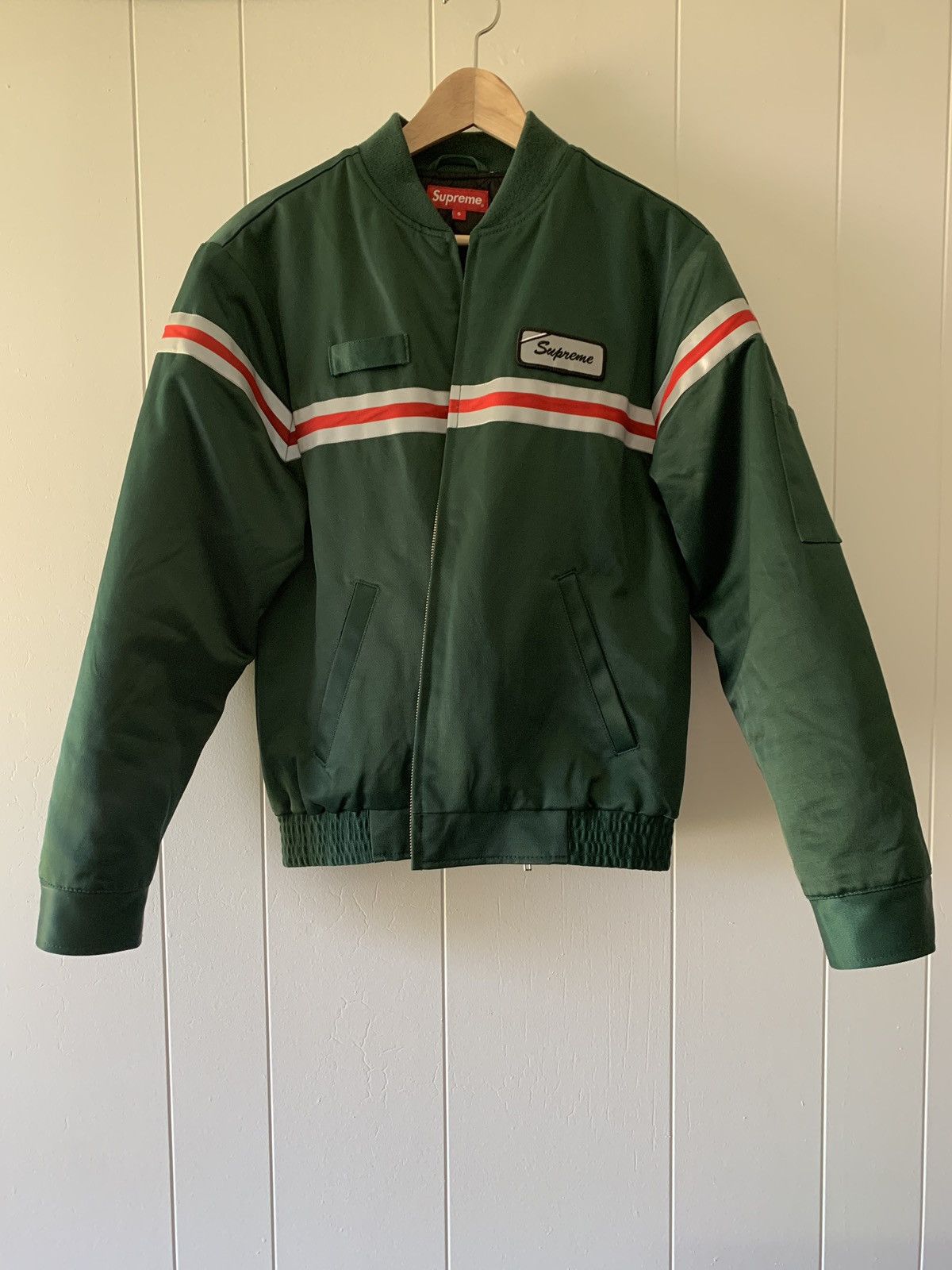 Supreme Supreme Reflective Stripe Work Jacket Dark Green | Grailed