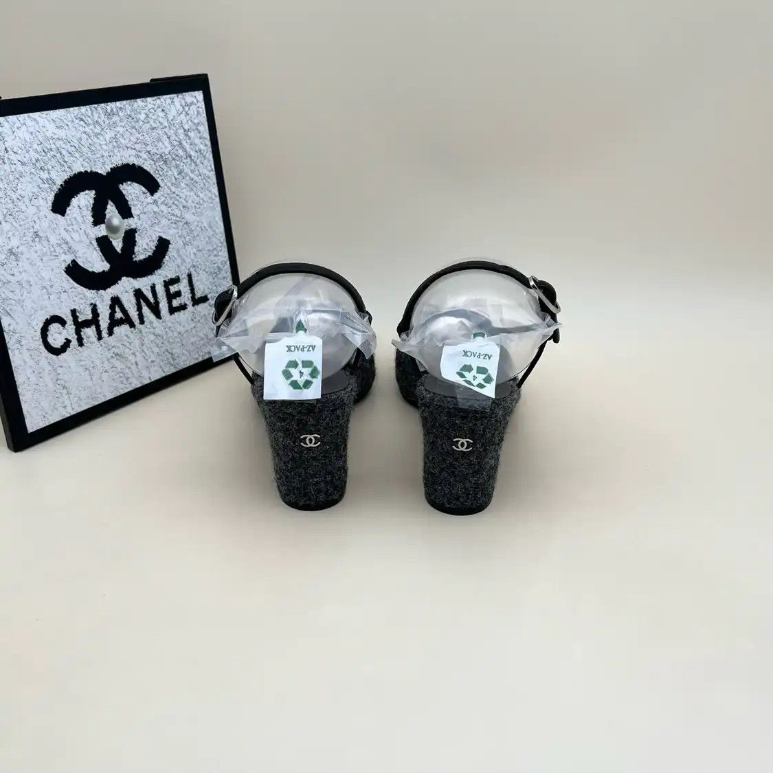 Chanel CHANEL dark greyfabric Women's mid heel sandals 38 Size US 8 / IT 38 - 3 Thumbnail