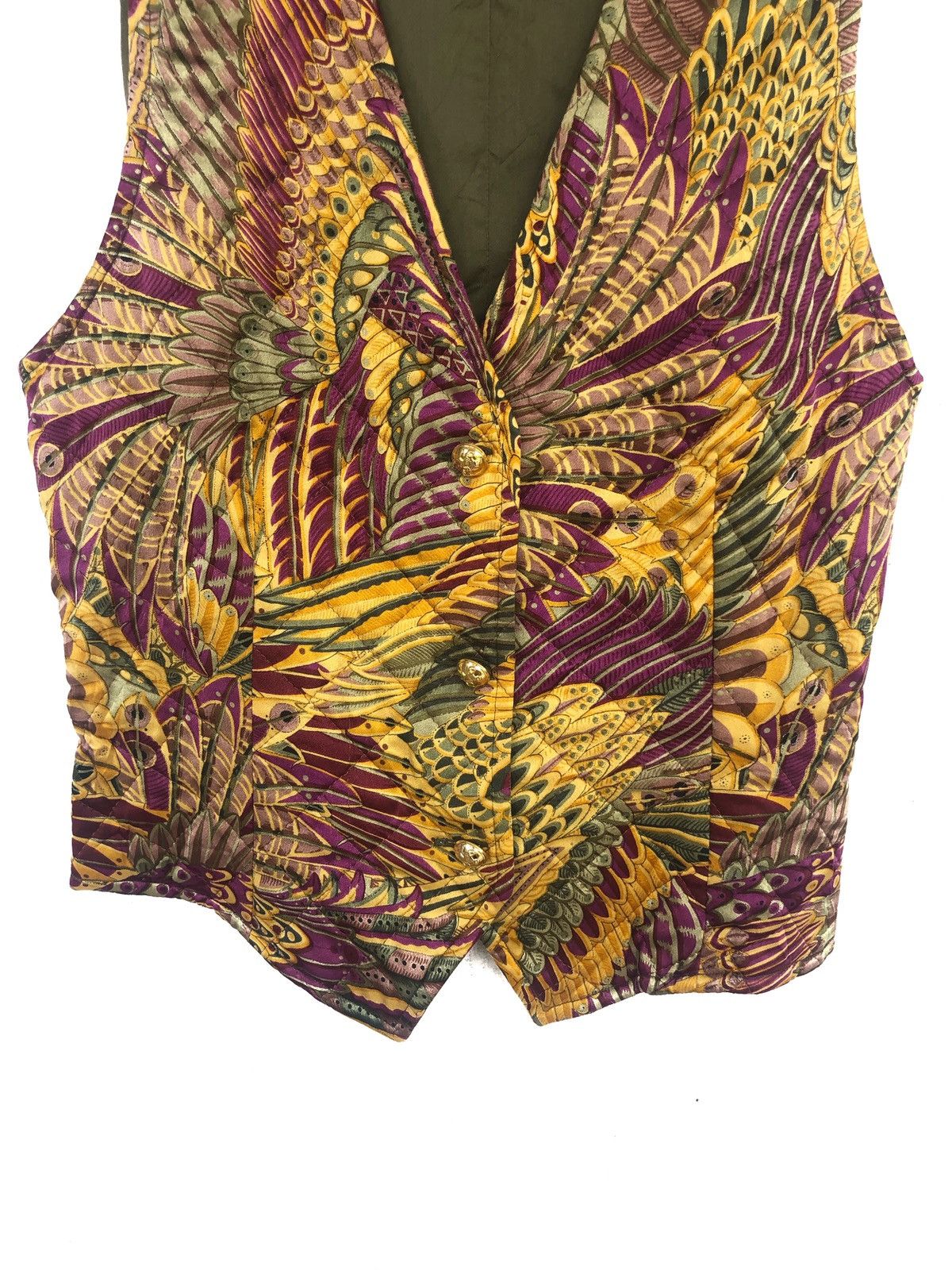 Salvatore Ferragamo RARE! Silk Waistcoat Gilet Vest Feather Print Gold Button Size US S / EU 44-46 / 1 - 4 Thumbnail