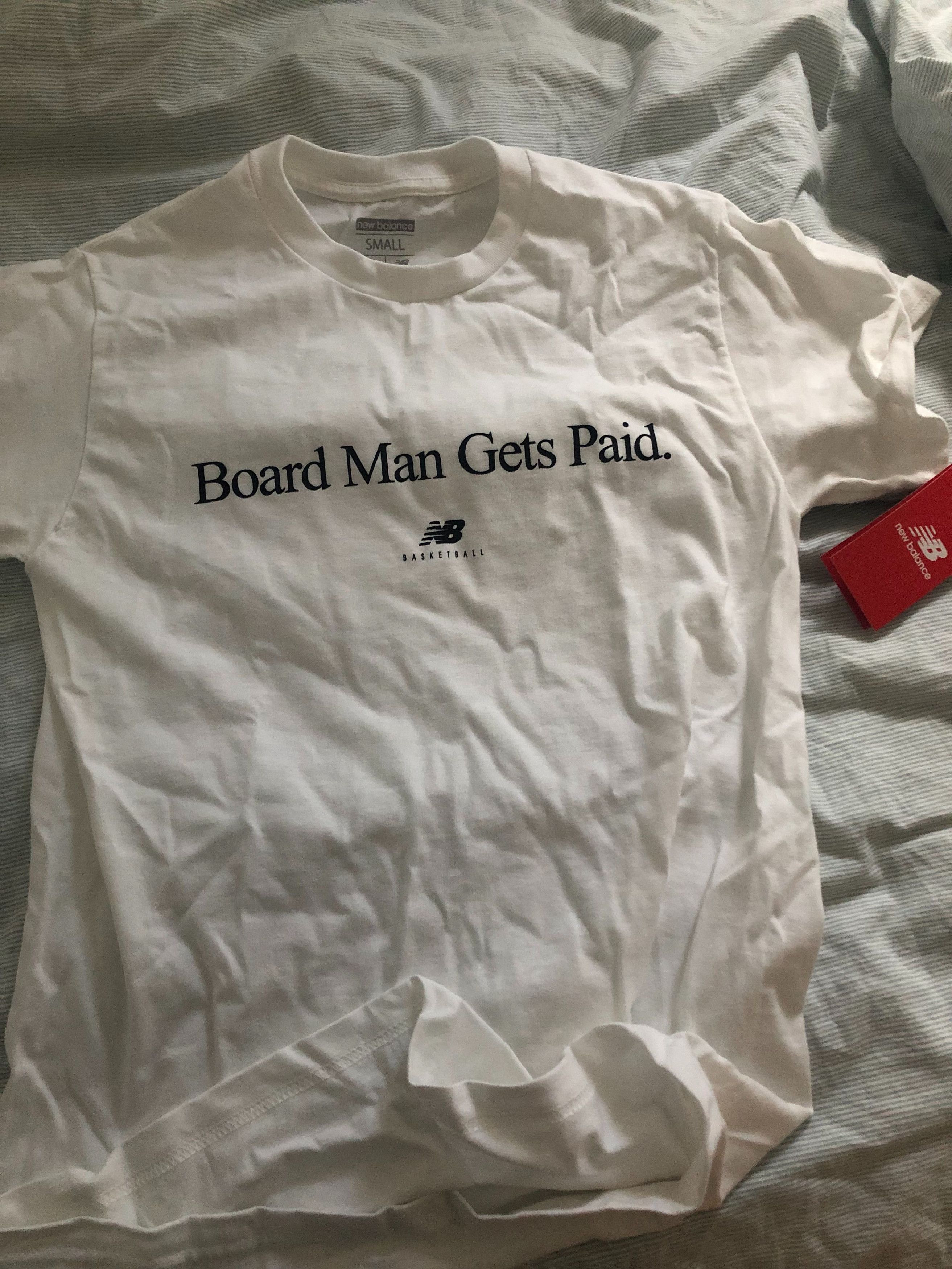 New balance t shirt board man gets paid best sale