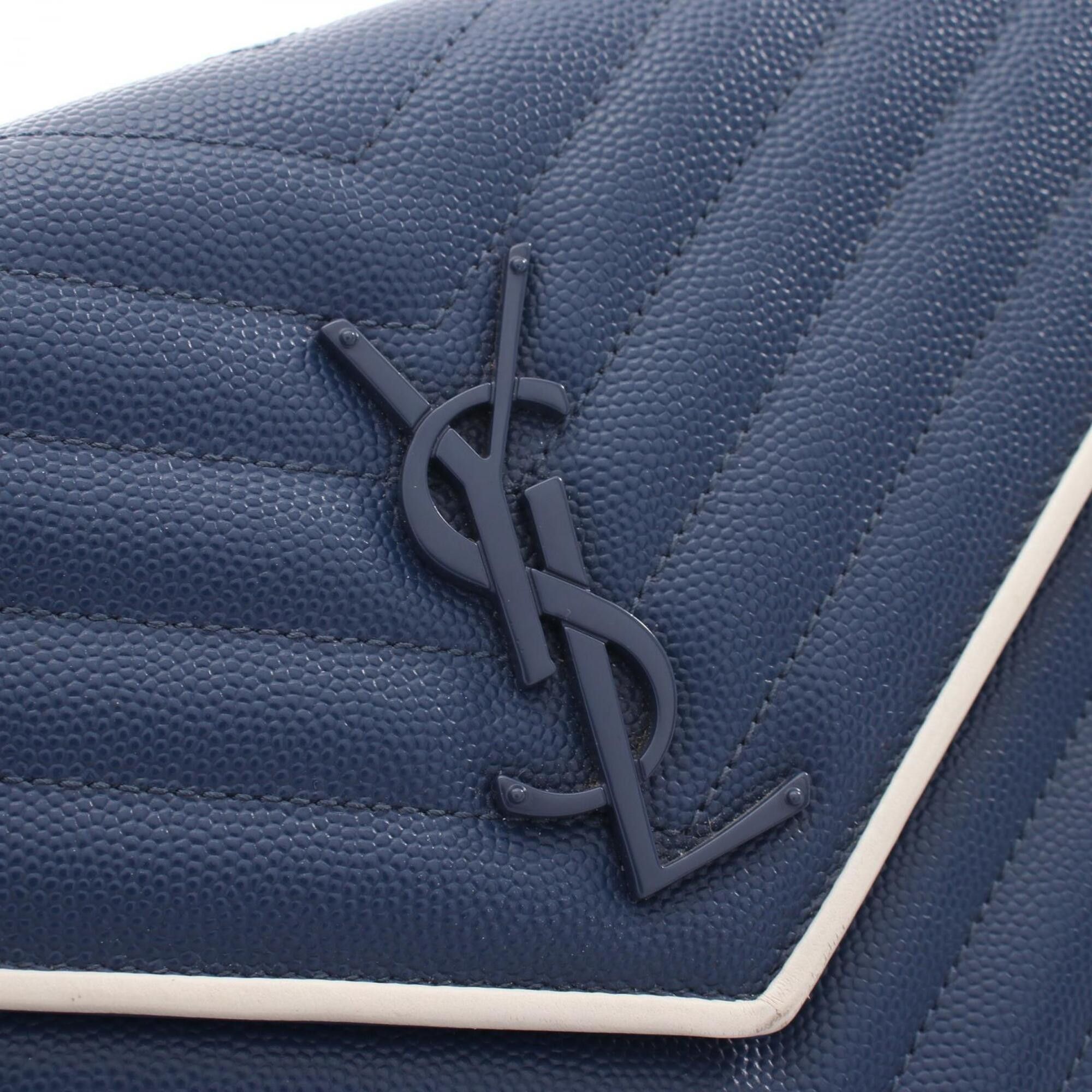 Yves Saint Laurent Yves Saint Laurent Saint Laurent Paris Cassandra Classic Shoulder Bag/Handbag, Leather, Women's, Navy/White, 377828 Size ONE SIZE - 8 Thumbnail