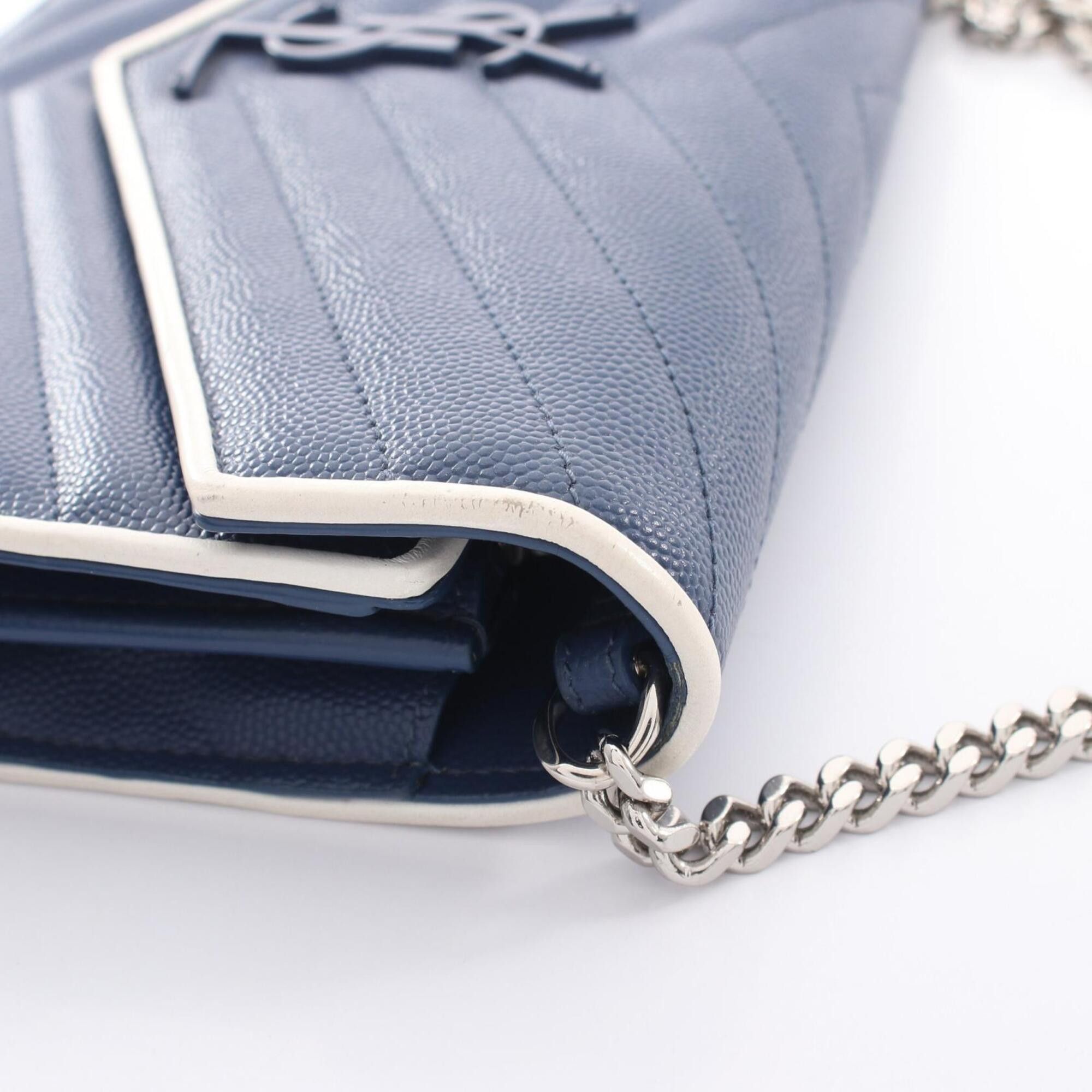 Yves Saint Laurent Yves Saint Laurent Saint Laurent Paris Cassandra Classic Shoulder Bag/Handbag, Leather, Women's, Navy/White, 377828 Size ONE SIZE - 6 Thumbnail