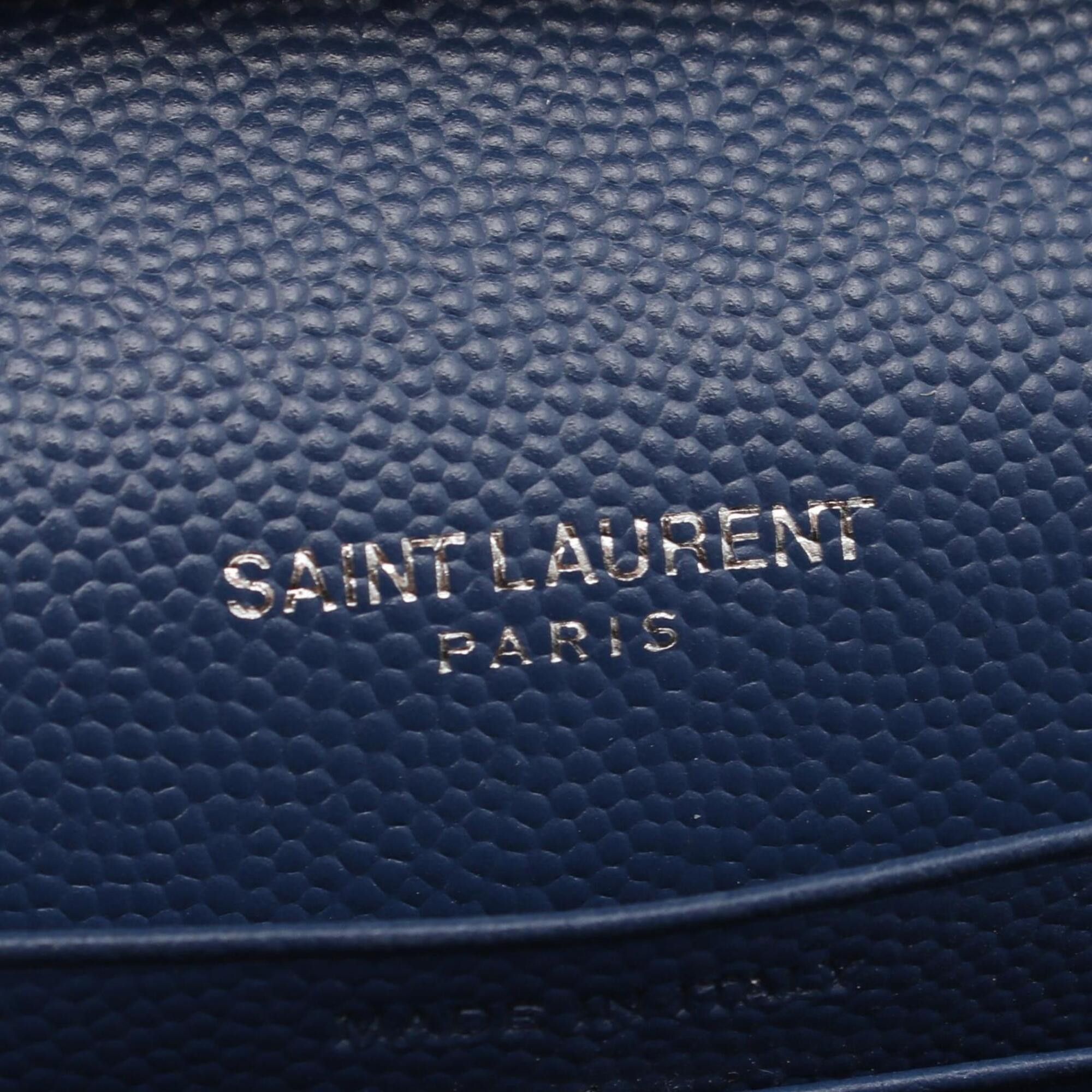 Yves Saint Laurent Yves Saint Laurent Saint Laurent Paris Cassandra Classic Shoulder Bag/Handbag, Leather, Women's, Navy/White, 377828 Size ONE SIZE - 4 Thumbnail