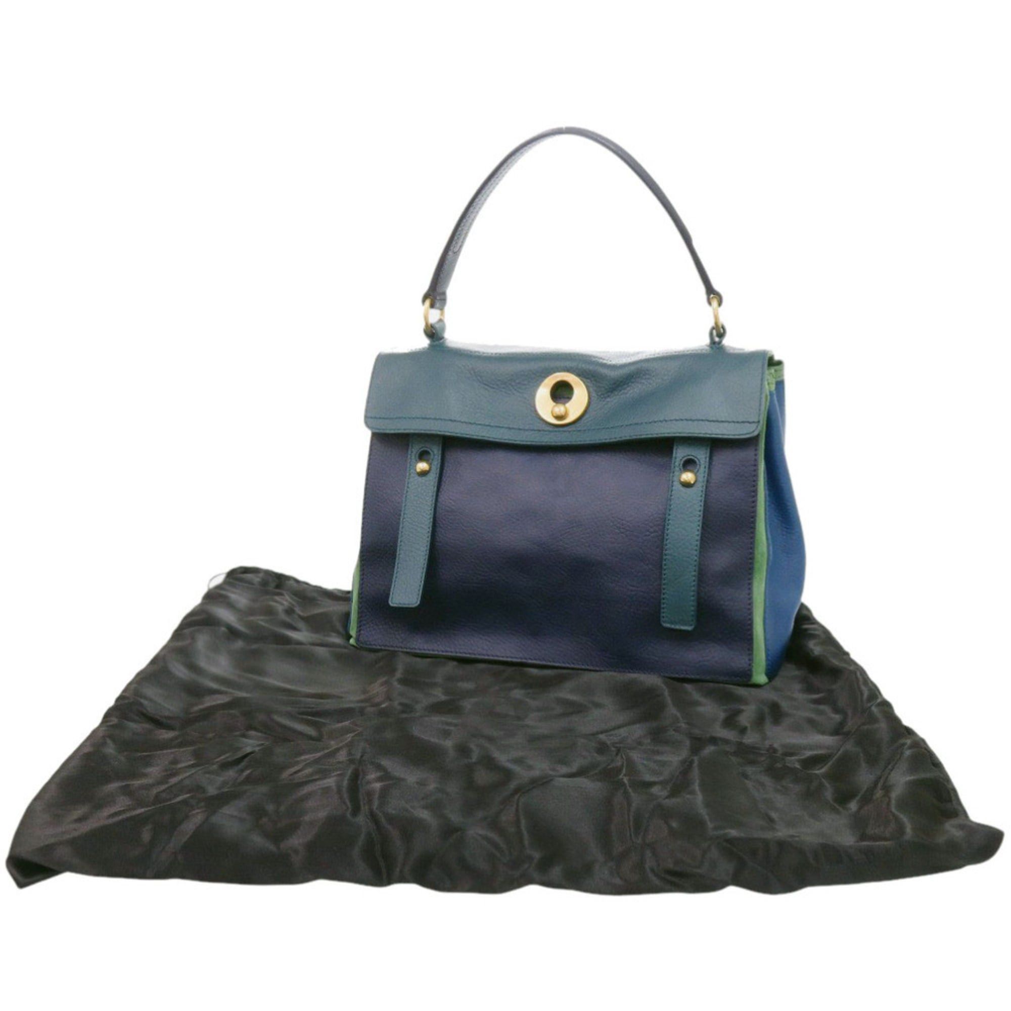 Yves Saint Laurent Yves Saint Laurent Muse Two Leather Handbag, Green, Navy, Blue, 0636 Size ONE SIZE - 2 Thumbnail