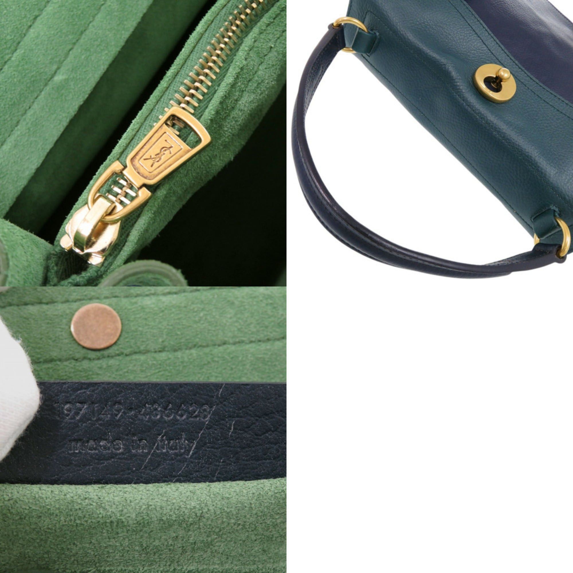 Yves Saint Laurent Yves Saint Laurent Muse Two Leather Handbag, Green, Navy, Blue, 0636 Size ONE SIZE - 10 Thumbnail