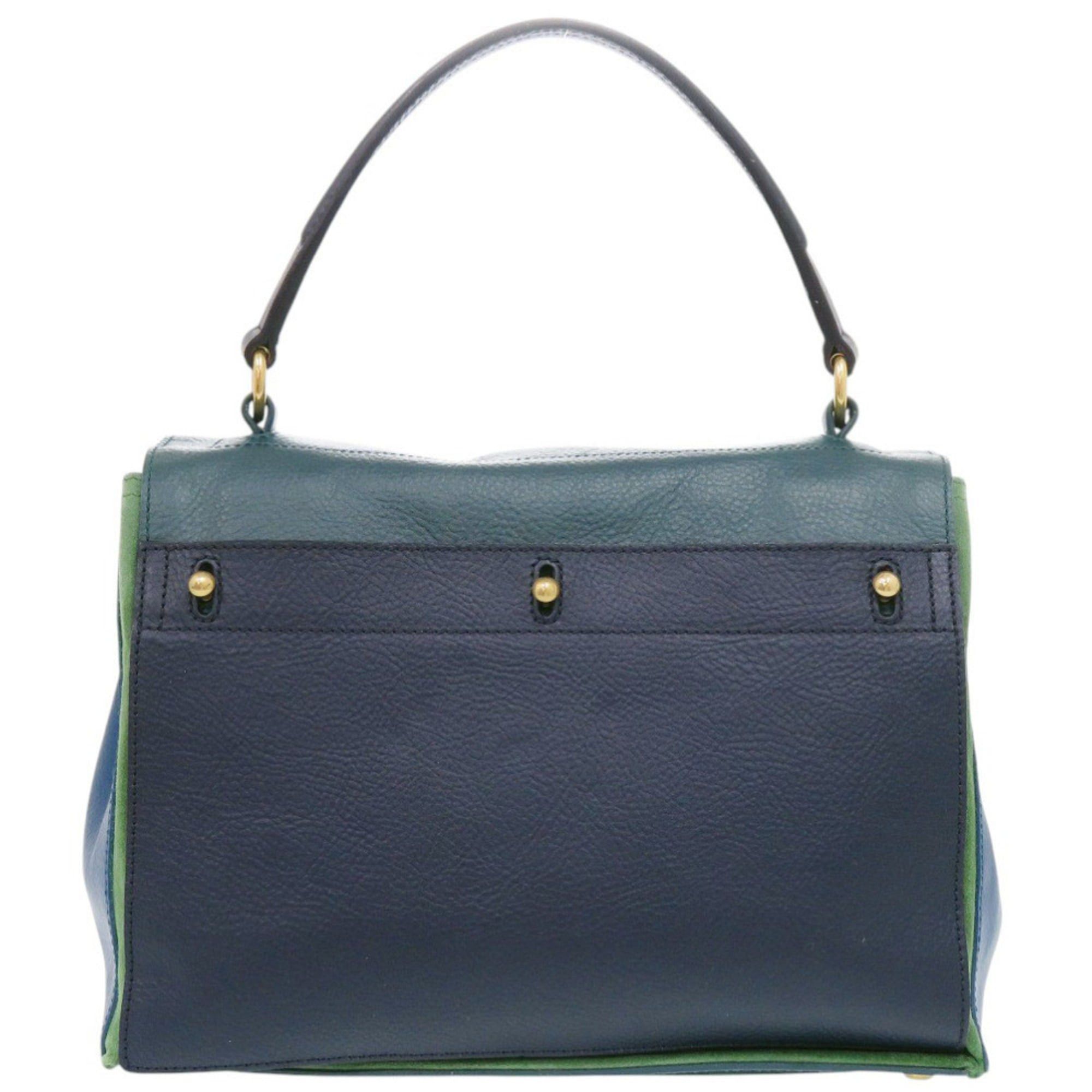 Yves Saint Laurent Yves Saint Laurent Muse Two Leather Handbag, Green, Navy, Blue, 0636 Size ONE SIZE - 3 Thumbnail