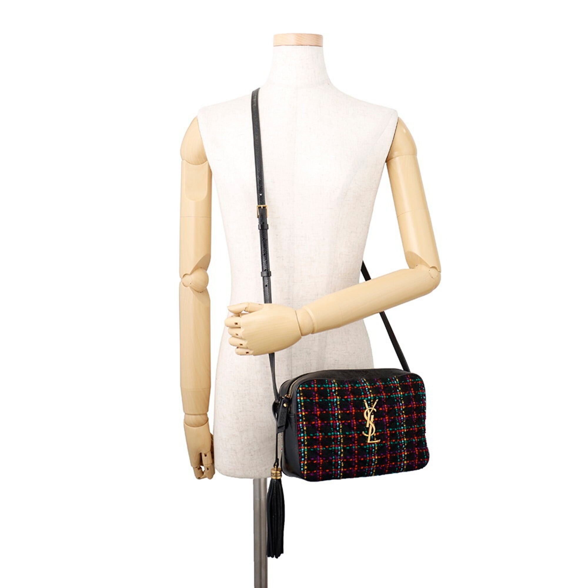 Yves Saint Laurent Yves Saint Laurent Saint Laurent Paris Shoulder Bag Lou Camera Tweed 612544 SAINT LAURENT PARIS Handbag with Tassel Black Women's Size ONE SIZE - 4 Thumbnail