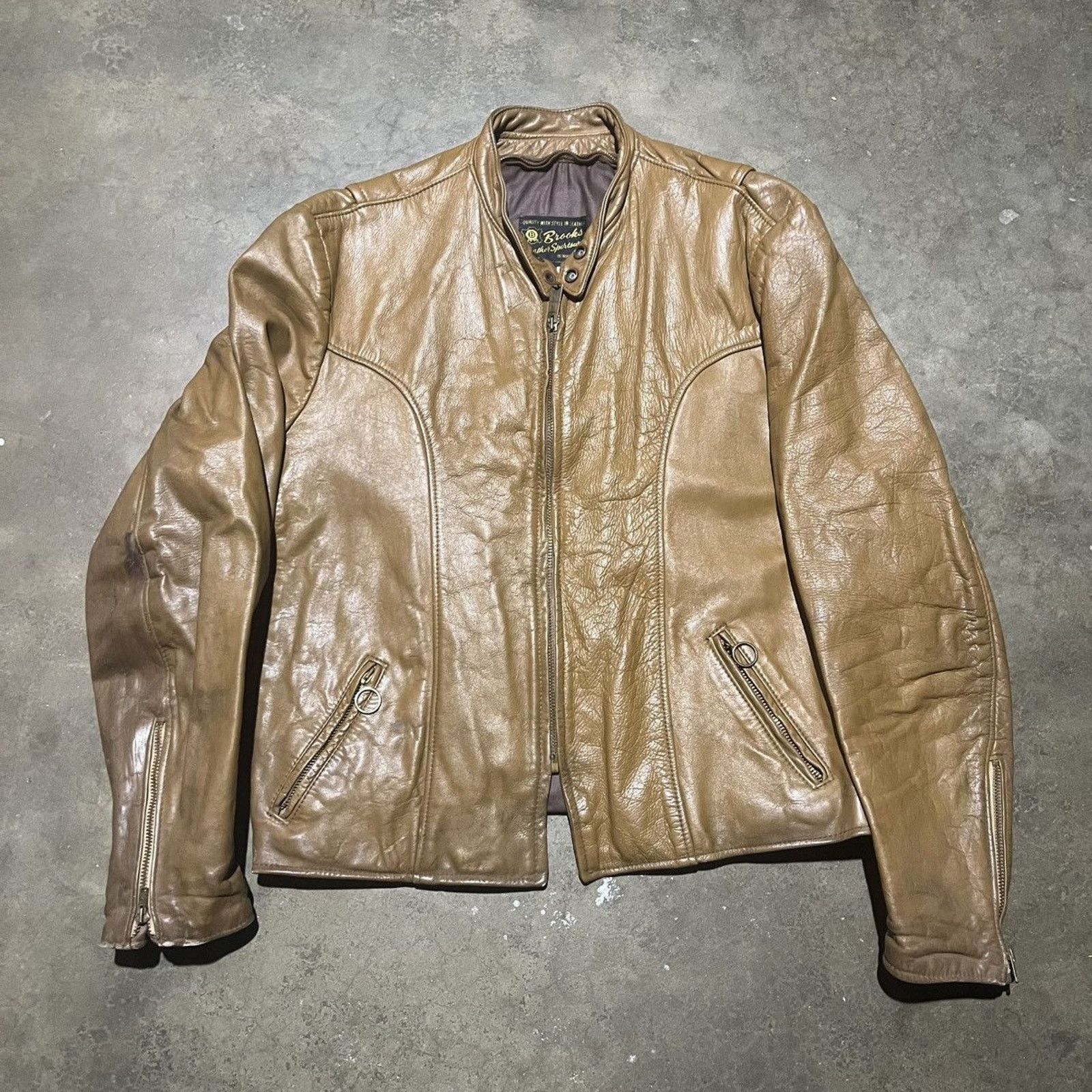 Vintage 60s Brooks Sportswear Brown Leather Cafe Racer