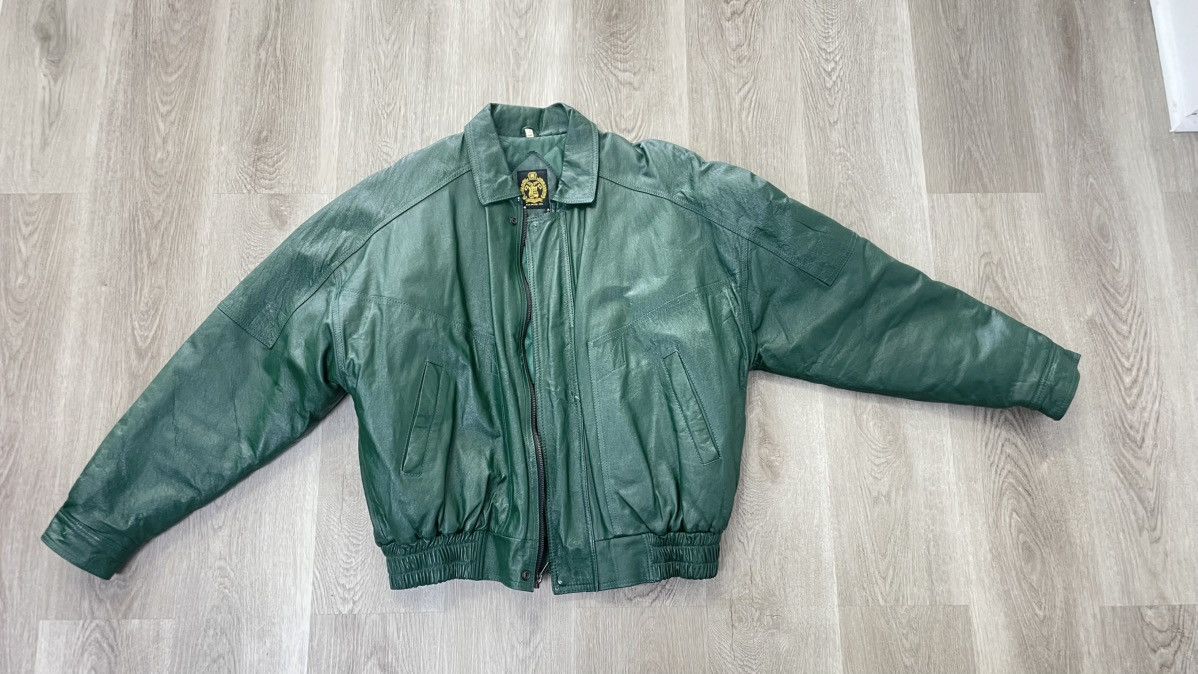 American Apparel × Vintage Vintage Green Leather Bomber Jacket Size US M / EU 48-50 / 2 - 2 Thumbnail