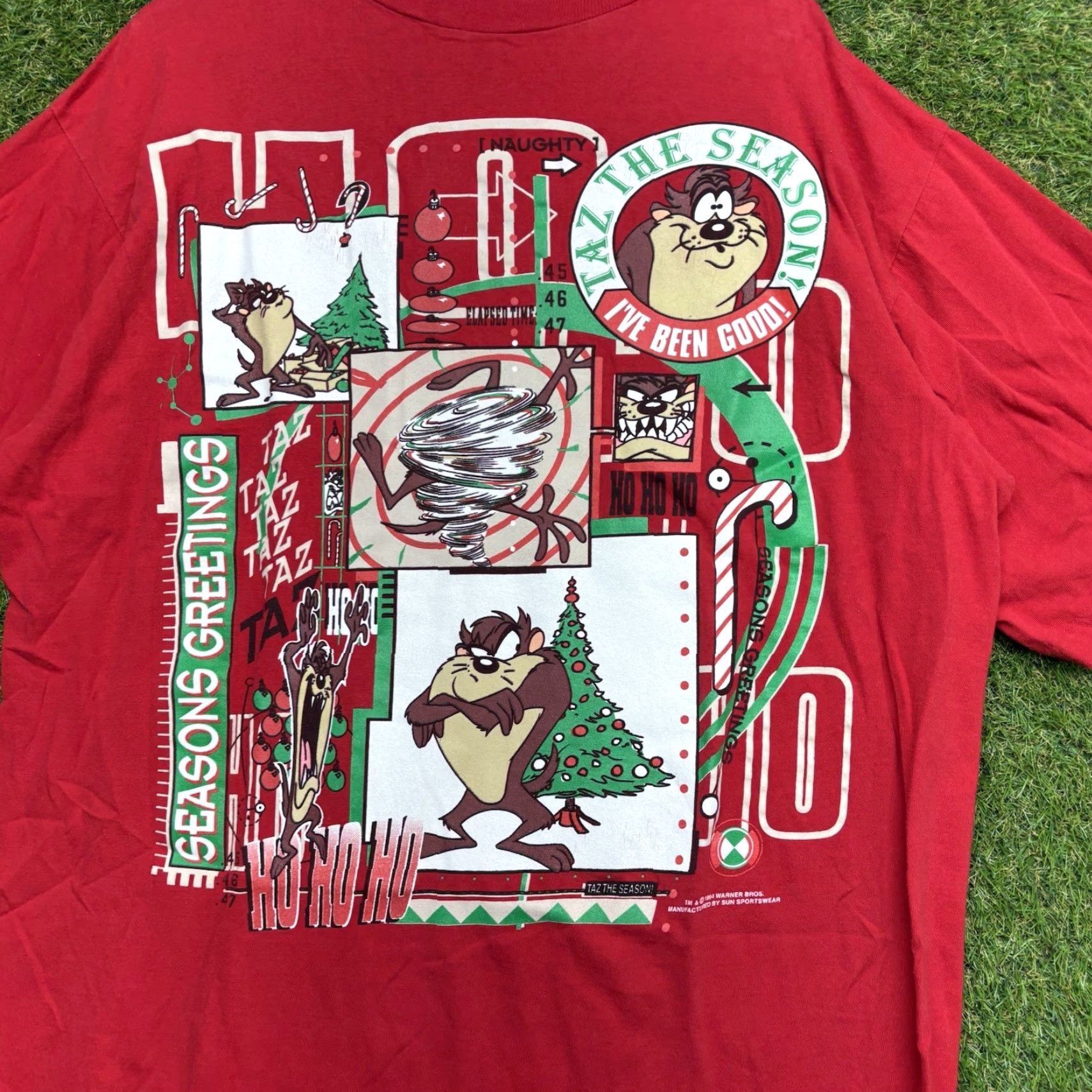 Vintage Looney Tunes Tasmanian Devil Christmas Shirt Mens XL Red 1990s Taz 90s Holiday Graphic Print Vintage Cotton Crew Neck Short Sleeve Size US XL / EU 56 / 4 - 3 Thumbnail