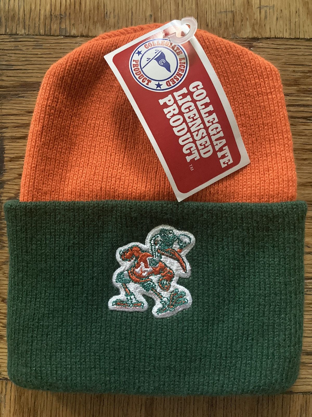 NCAA × Vintage Vintage 90s Miami Hurricanes NCAA Beanie Knit Hat Orange Size ONE SIZE - 1 Thumbnail