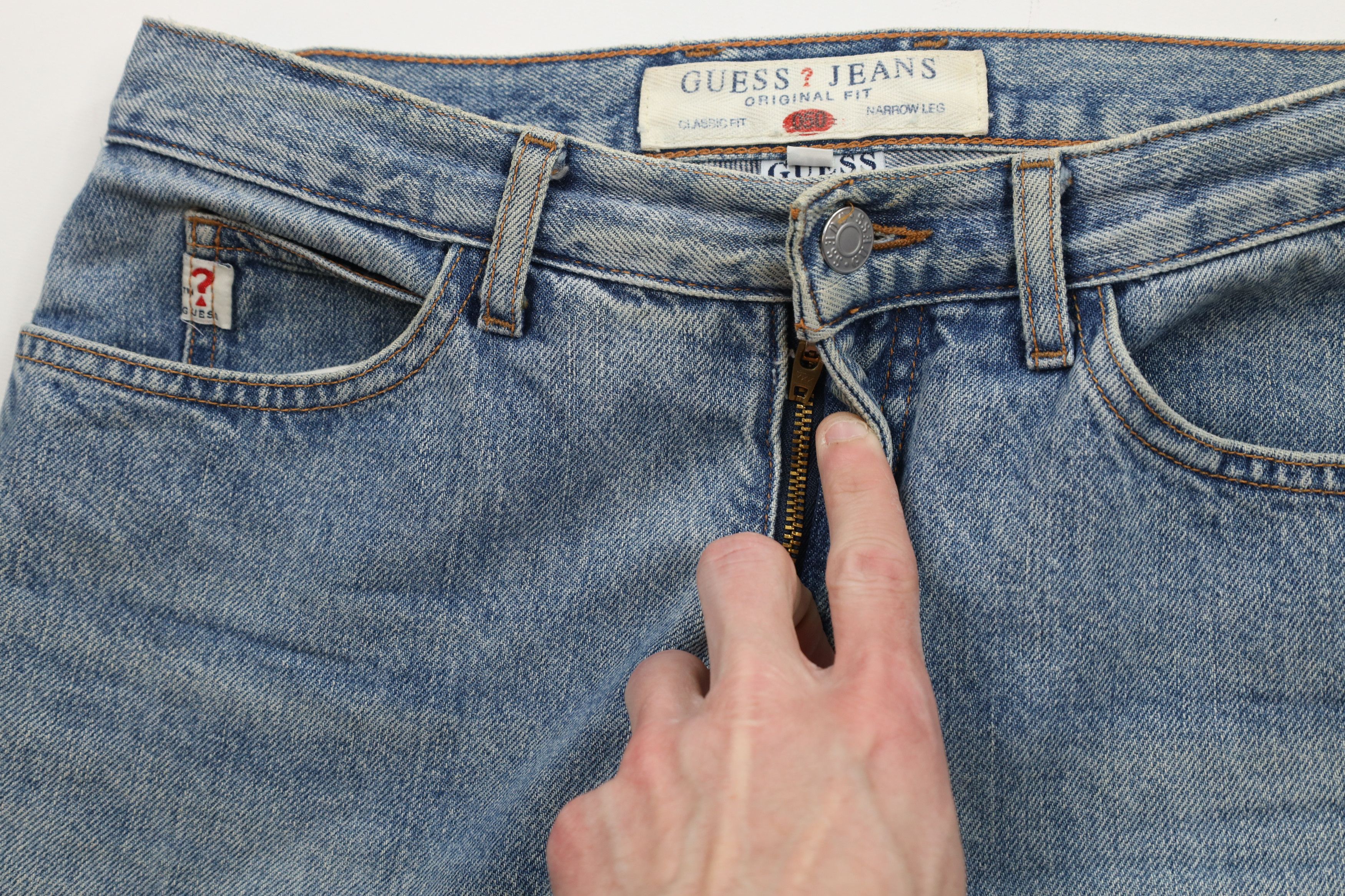 Guess × Vintage Vintage 90s Guess Jeans Narrow Leg Denim Jeans Blue Cotton Size US 31 - 6 Thumbnail