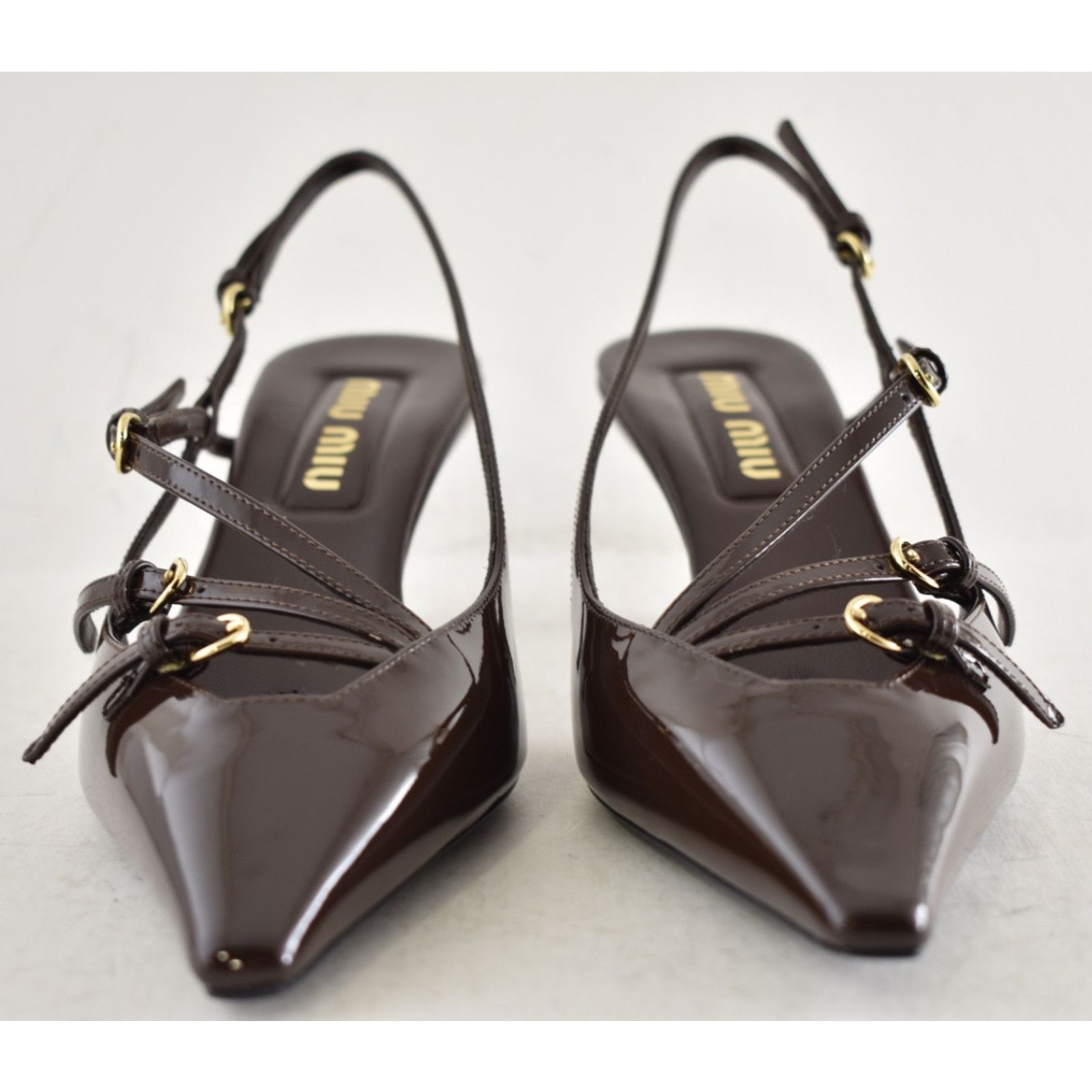 Miu Miu Miu Miu Cacao Brown Patent Buckle Trio Slingback Heel 36 Size US 6 / IT 36 - 10 Thumbnail
