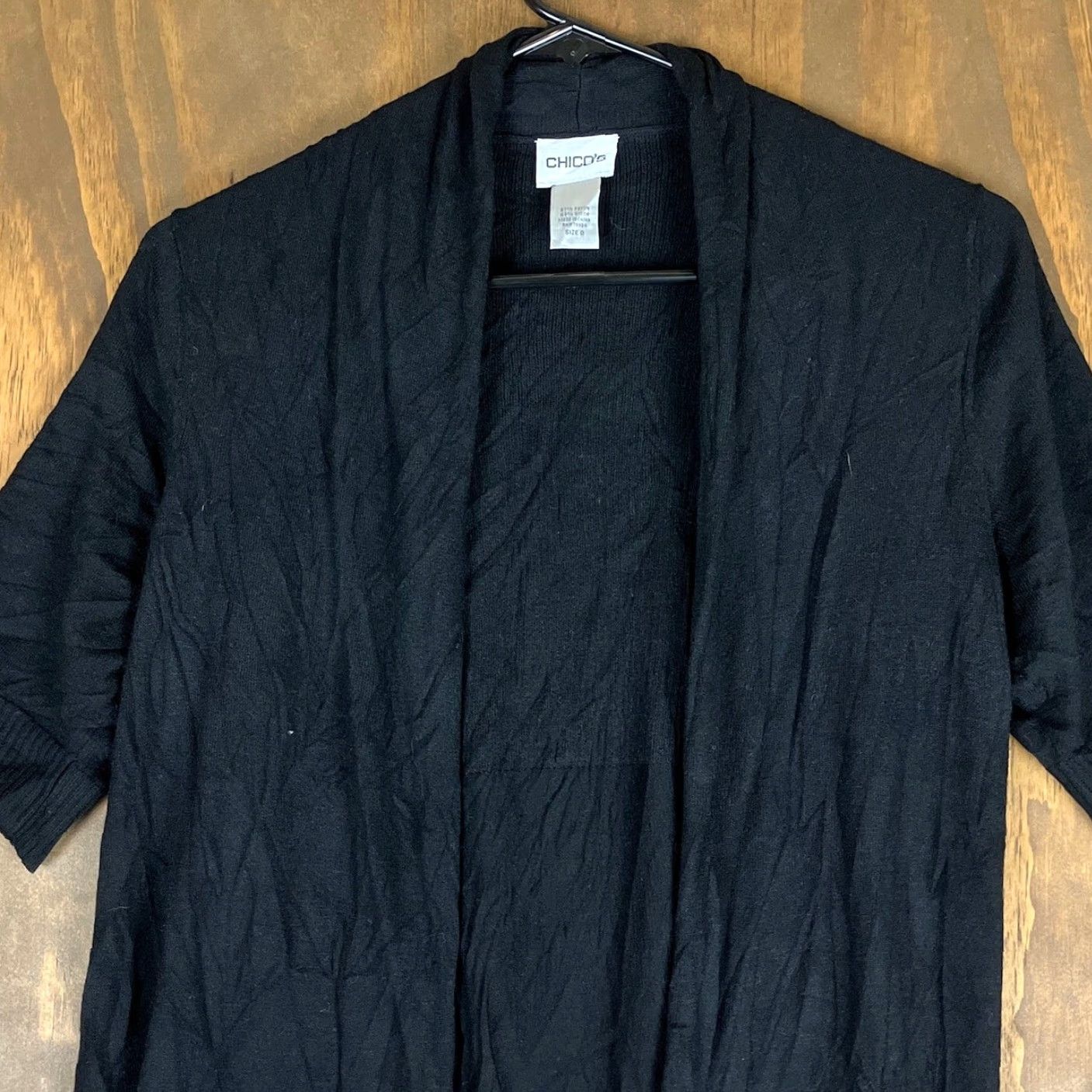Vintage Chicos Womens Cardigan Black Ribbed Open Front Short Sleeve 0 (S) Cardigan Sweater Womens Size S Black Knit Style Tight-Knit Casual Workwear Everyday Size S / US 4 / IT 40 - 2 Thumbnail