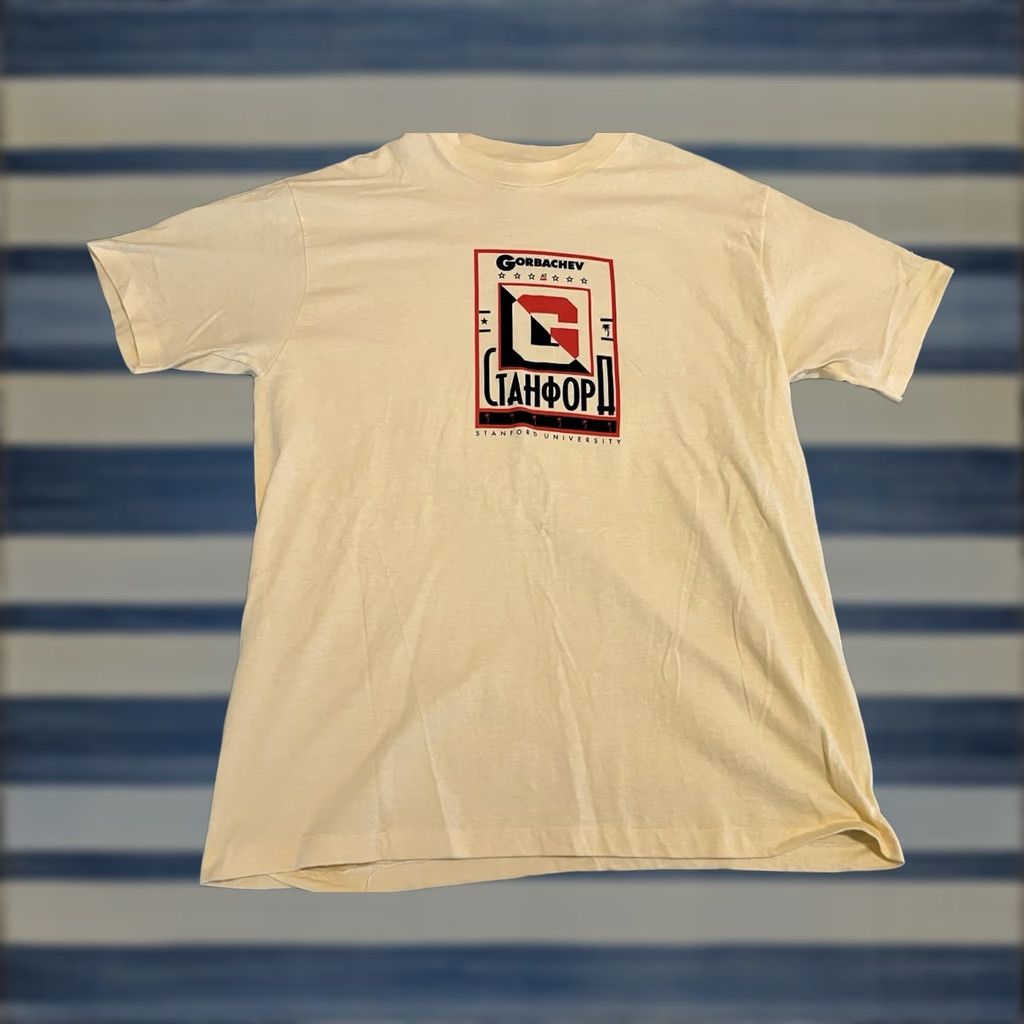 Hanes VINTAGE Hanes Shirt Mikhail Gorbachev Stanford University 1990 Soviet Union XL Crew Neck Short Sleeve Cotton Yellow Men Shirt XL Mens XL Size US XL / EU 56 / 4 - 1 Thumbnail