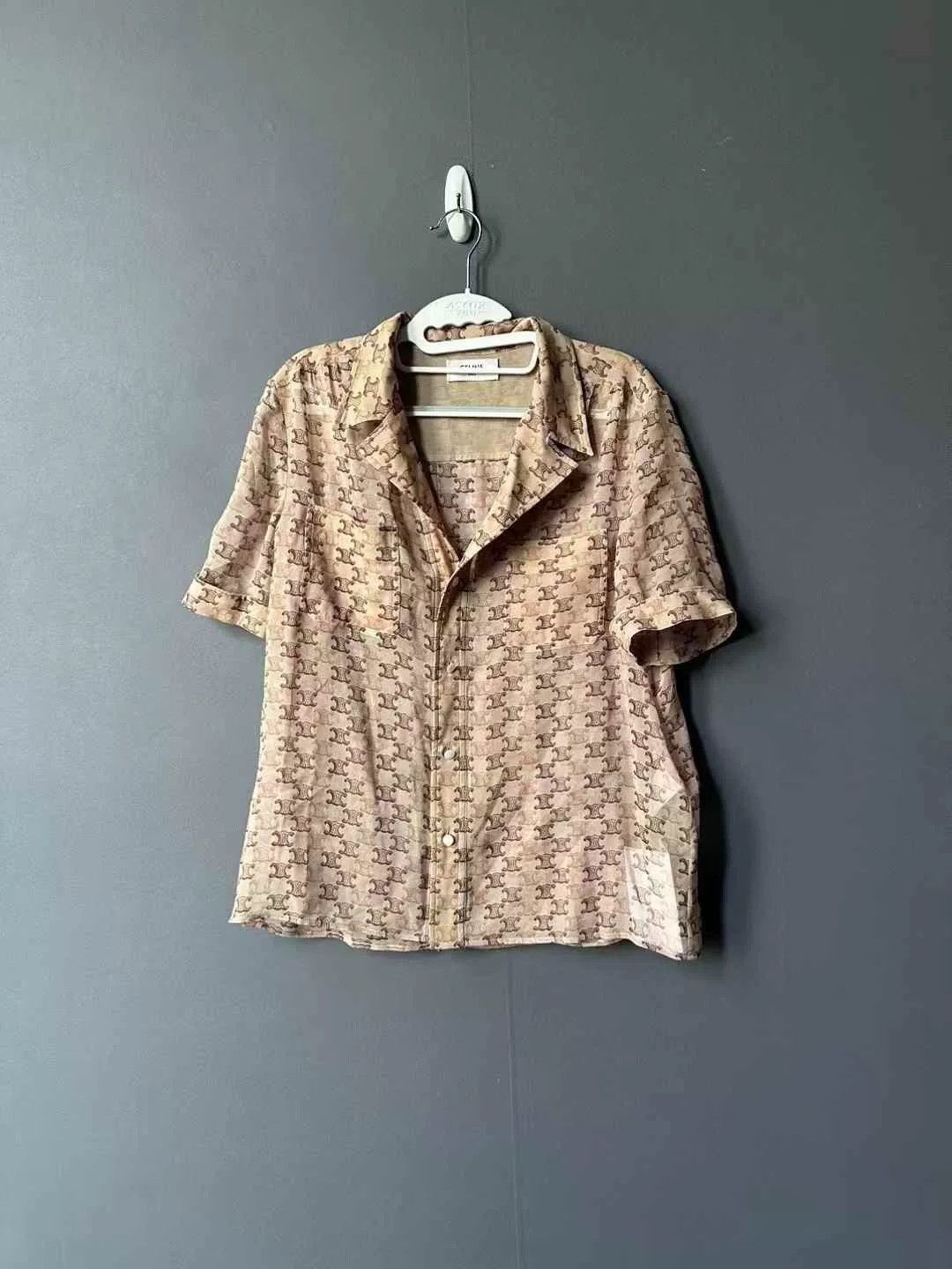 Celine celine beige printed silk short sleeve shirt Size M / US 6-8 / IT 42-44 - 1 Thumbnail