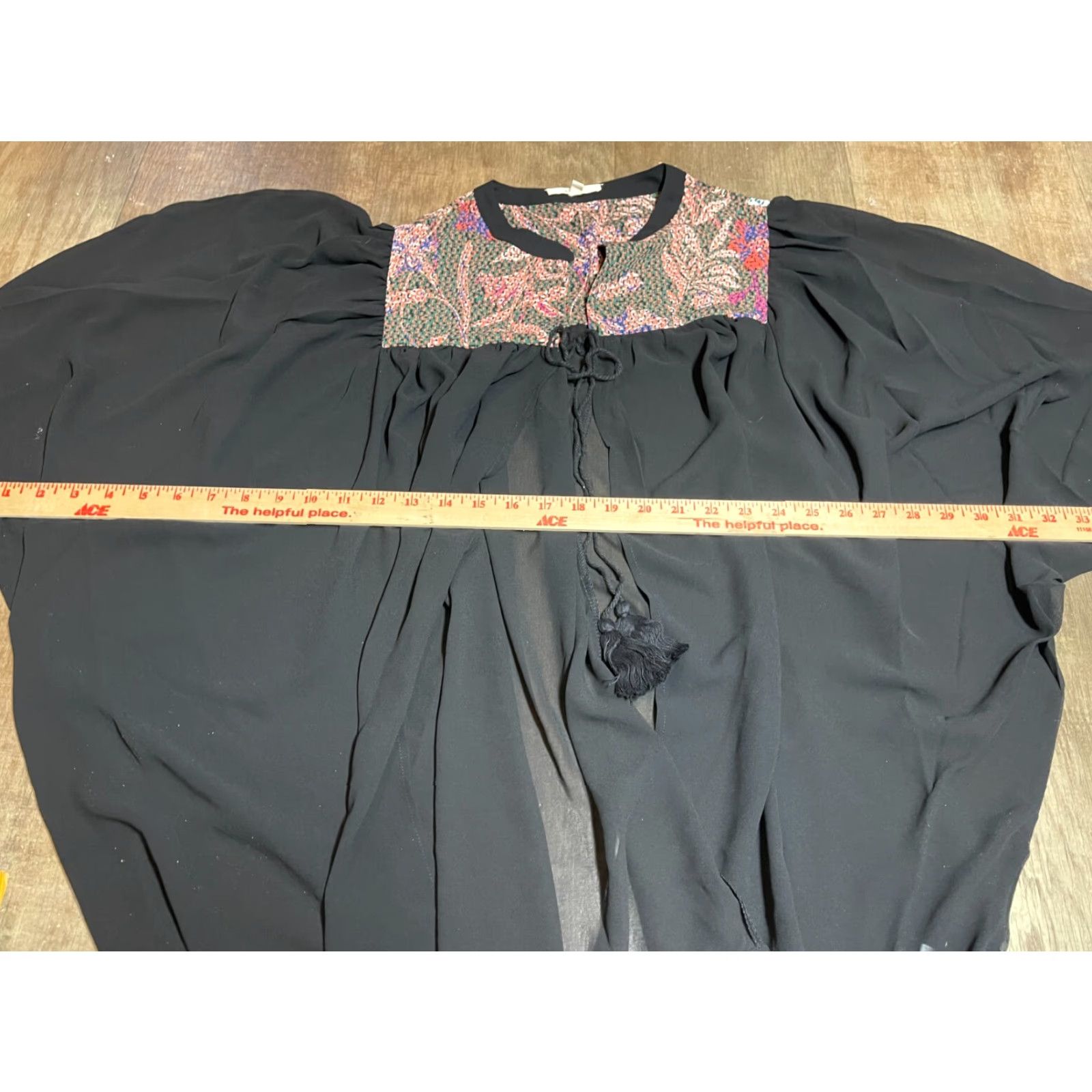 Vintage Easel Blouse Shirt Womens Small S Black Tie Front Short Sleeve Casual Coverup Sheer Lis Fall Spring Summer Winter Size S / US 4 / IT 40 - 3 Thumbnail