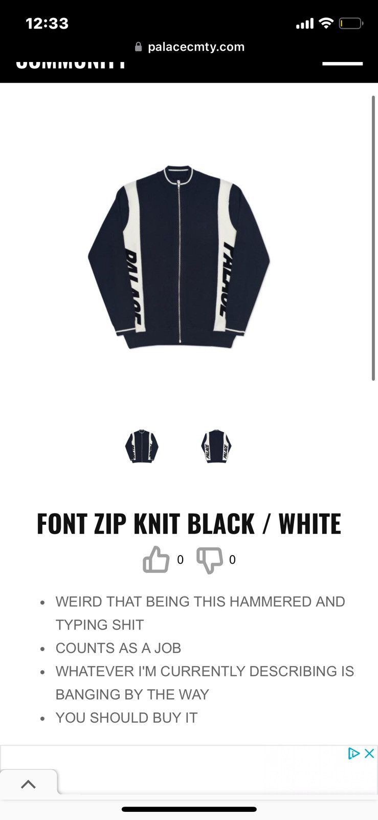 Palace Palace Front Zip Knit Navy and white Medium Size US M / EU 48-50 / 2 - 6 Thumbnail