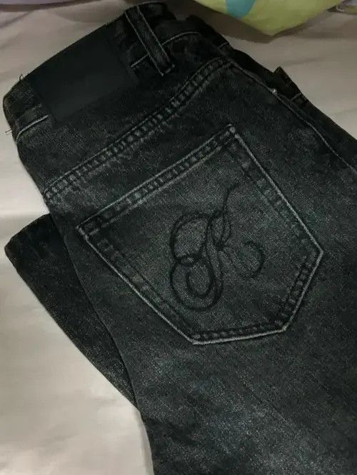 Jean Black Baggy Washed Denim Jeans Size US 33 - 7 Thumbnail