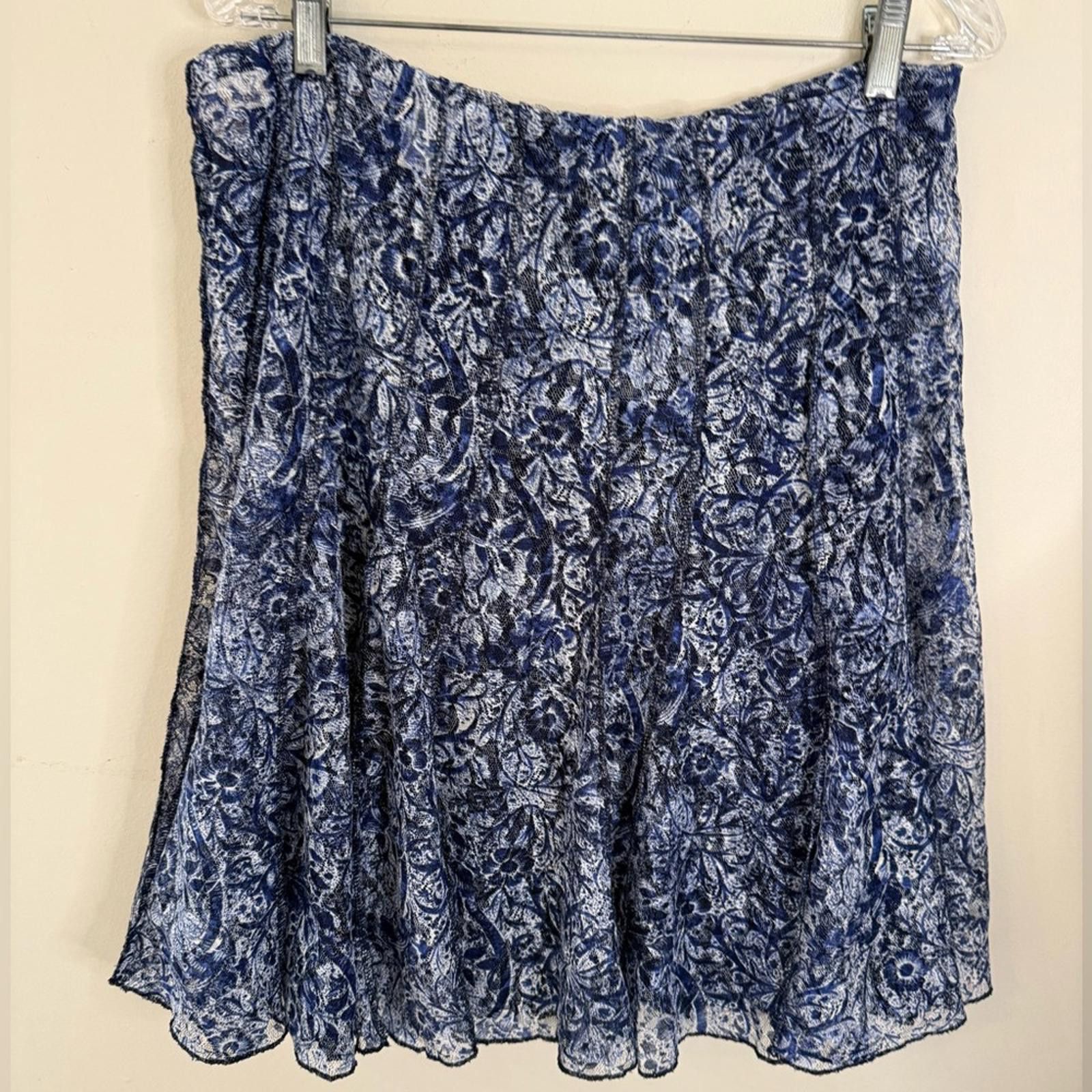 Other Lace blue floral mini skirt elastic pull on waist lined LG Size 36" / US 14 / IT 50 - 1 Thumbnail