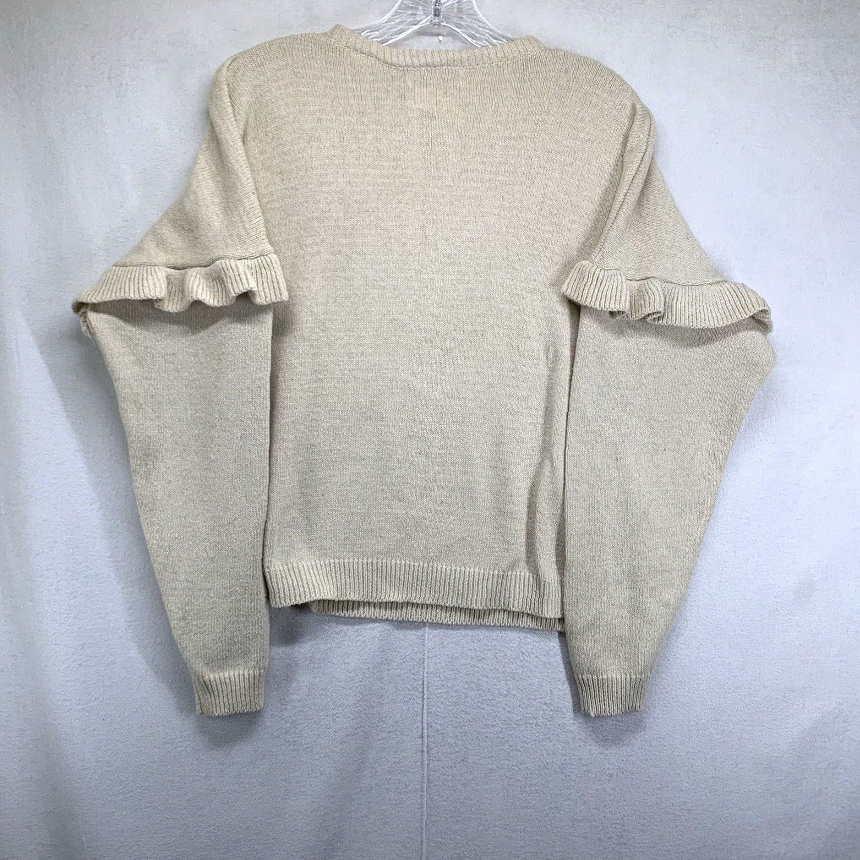 Vintage Woven Heart Women's Sweater Large Floral Embroidered Ruffle Sleeve Cropped All Seasons Bohemian Size L / US 10 / IT 46 - 3 Thumbnail