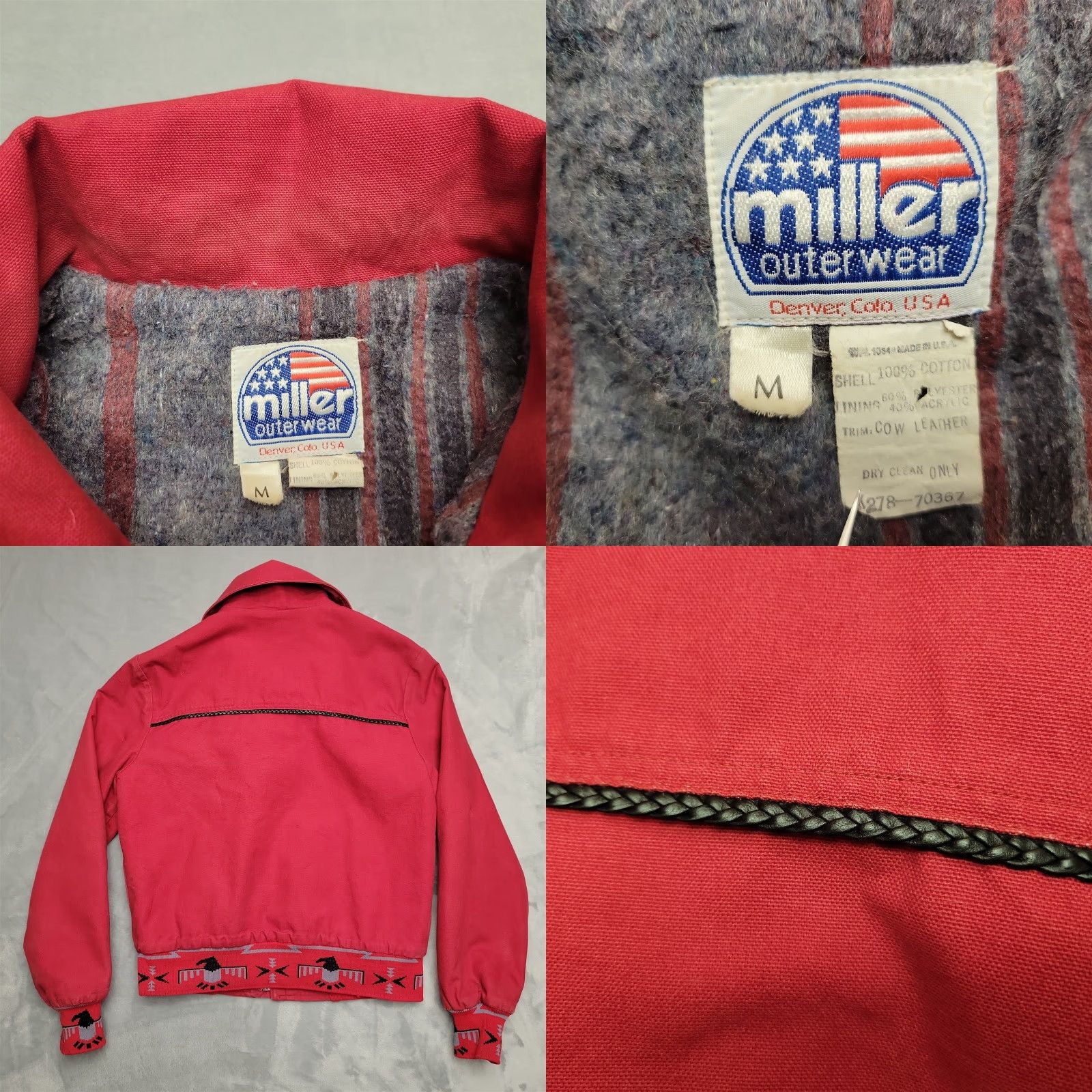 Vintage VINTAGE Miller Jacket Men M Red Lined Aztec Leather Trim Western Ranch Trucker USA Size US M / EU 48-50 / 2 - 8 Thumbnail