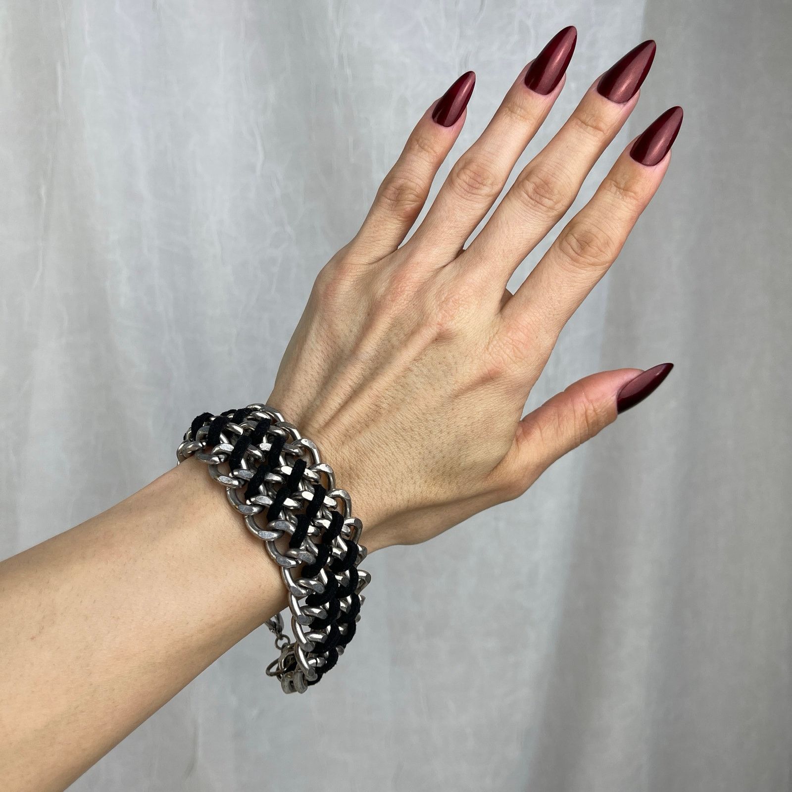 Other Silver Tone Chain Link Bracelet Black Braided Faux Leather Size ONE SIZE - 11 Thumbnail