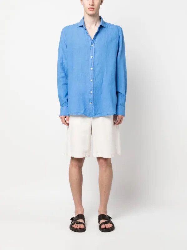 Hackett Hackett Logo-Embroidered Linen Shirt Blue XL Size US XL / EU 56 / 4 - 4 Thumbnail