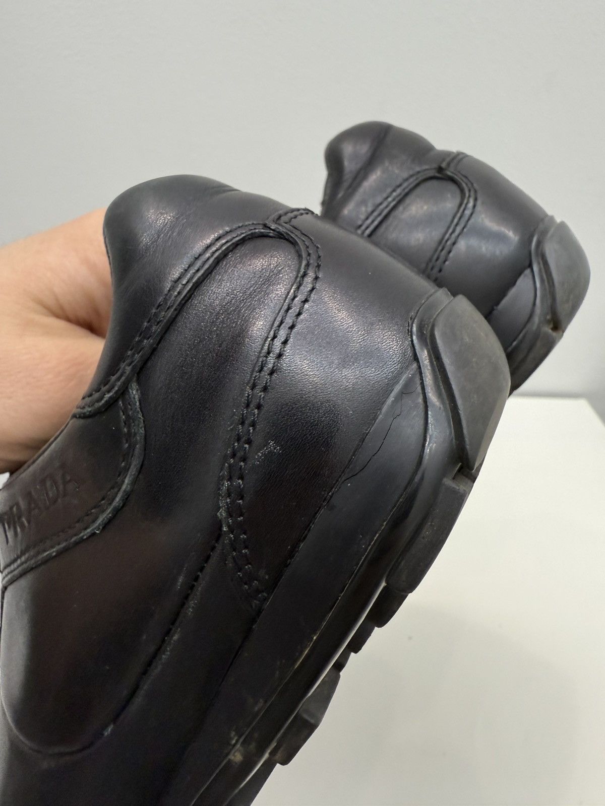 Prada Vintage Prada Red Label Black Leather Sneakers Size US 8 / IT 38 - 10 Thumbnail