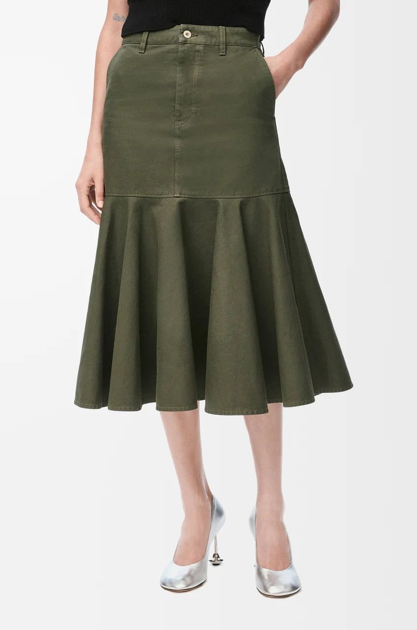 Loewe o1loc1c0525 Skirt in Cotton in Khaki Green Size 26" / US 2 / IT 38 - 3 Thumbnail