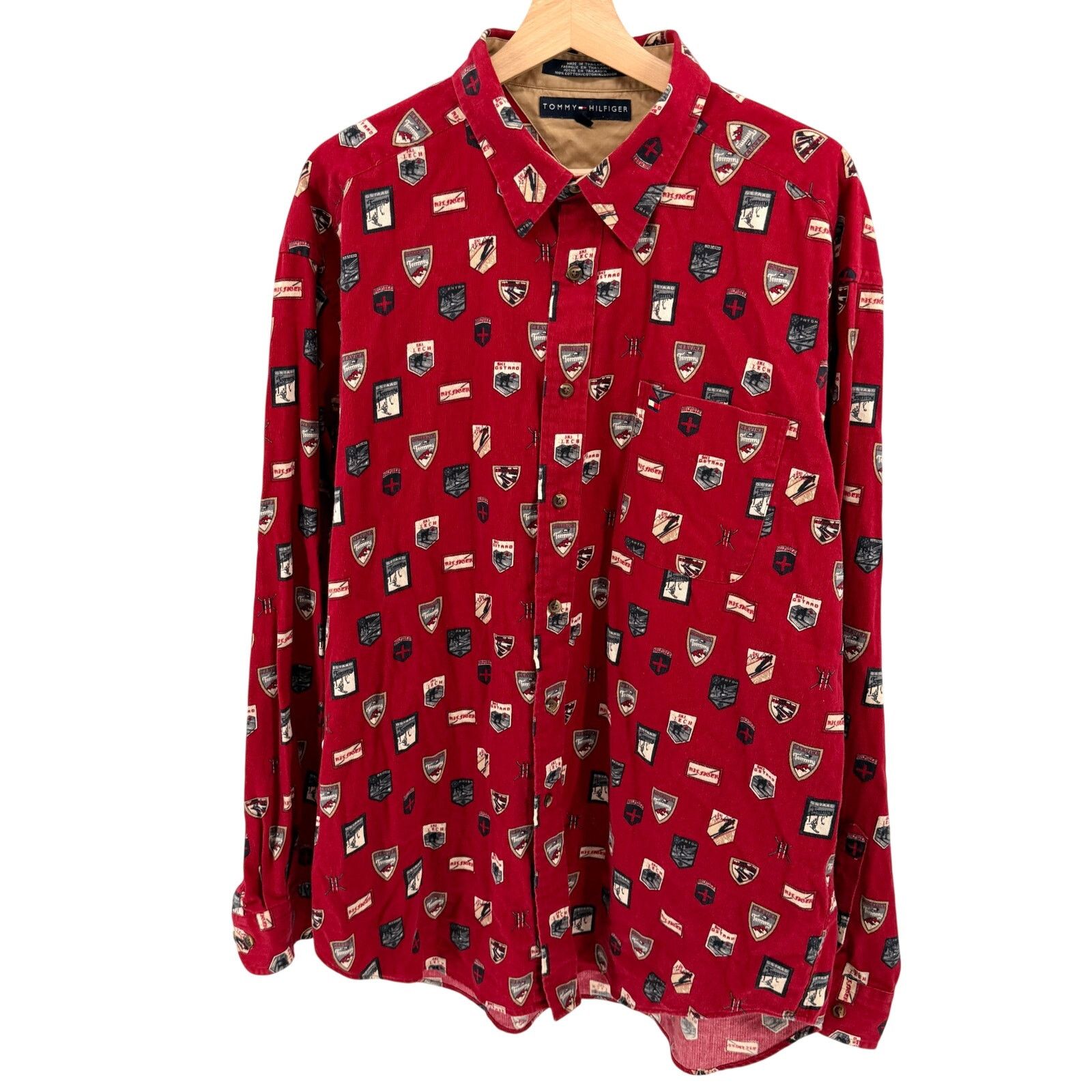 Tommy Hilfiger Vintage 90s Red 100% Cotton AOP Ski Icons Button Down Shirt Size US XL / EU 56 / 4 - 1 Thumbnail