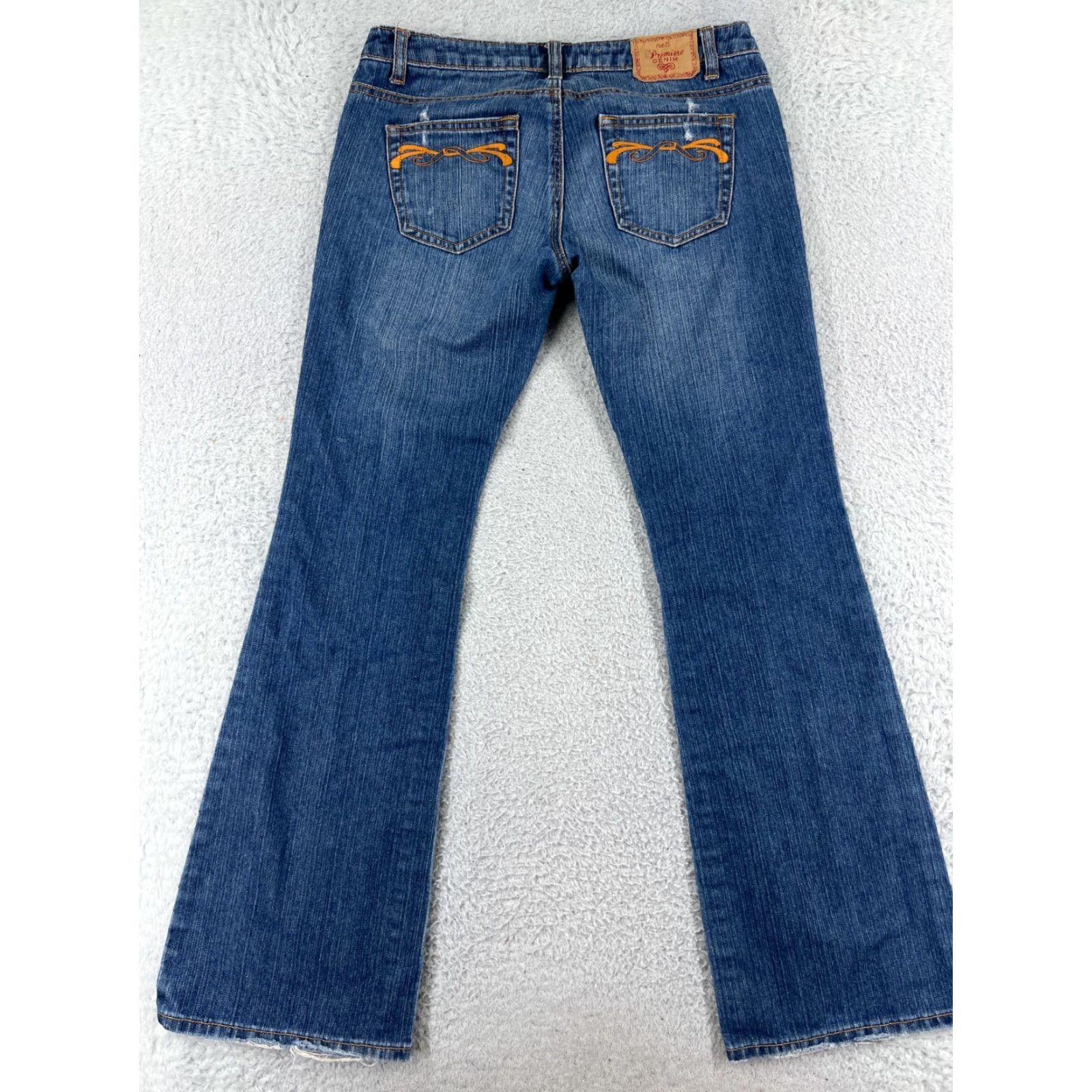 Denime Premiere Women's Flared Denim Jeans Size 3 Blue Cotton Embroidered Distressed 90s Style Size 26" / US 2 / IT 38 - 2 Thumbnail