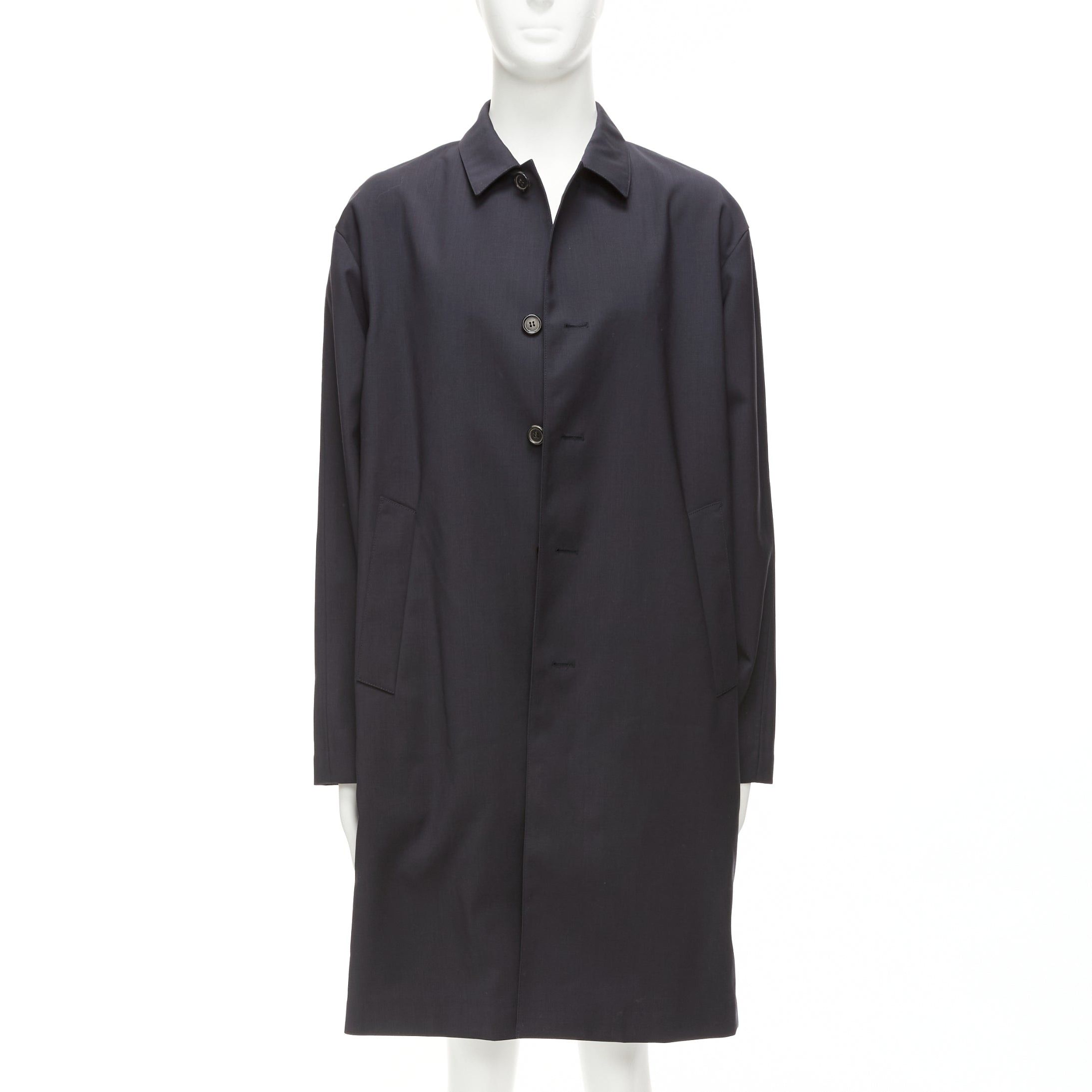 Solid Homme SOLID HOMME black 100% wool taped lining longline minimal rain coat IT48 M Size US M / EU 48-50 / 2 - 1 Thumbnail