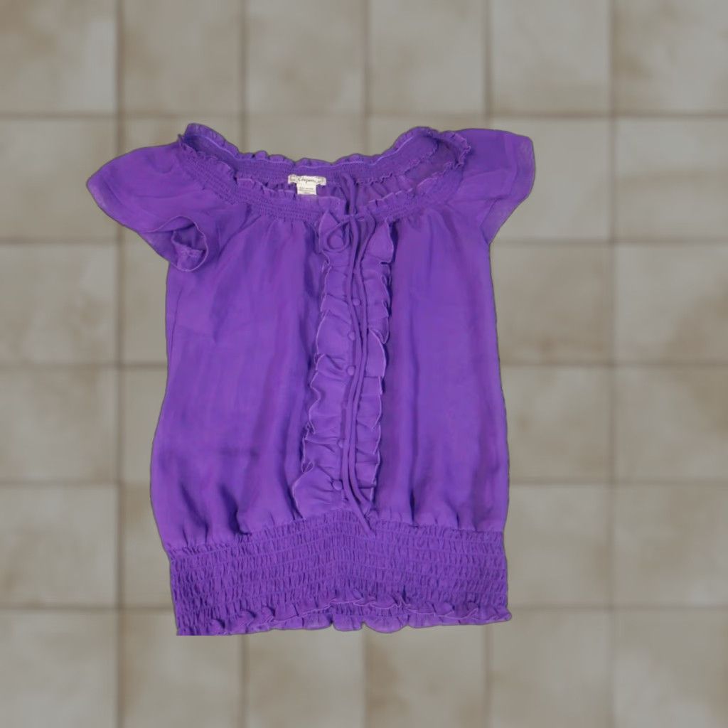 Vintage 6 Degrees Womens Blouse Small purple floral pullover Size S / US 4 / IT 40 - 1 Thumbnail