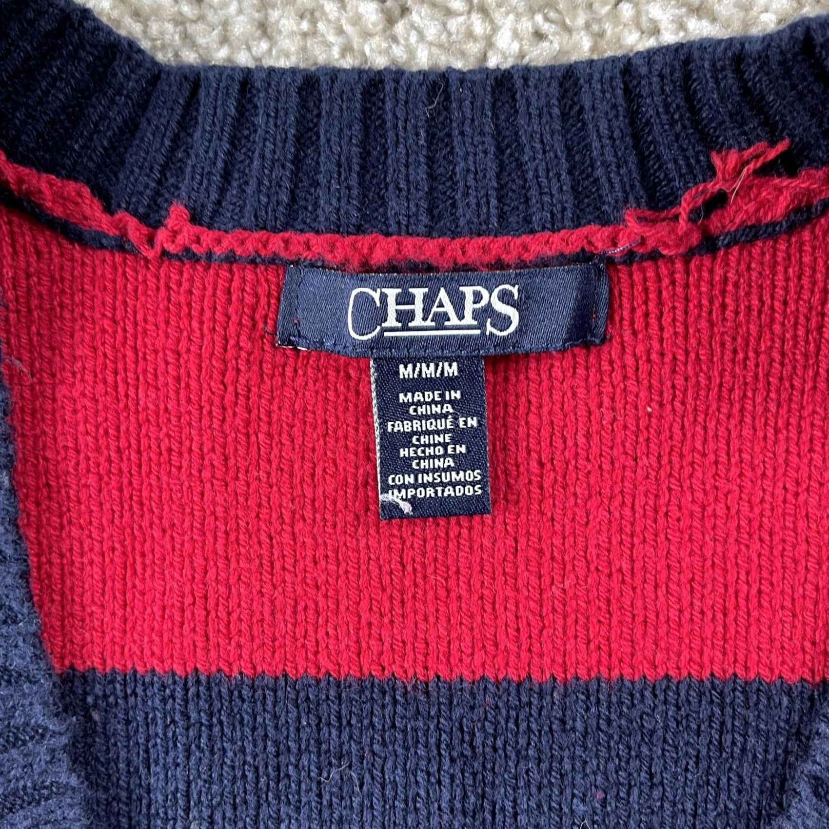 Chaps Chaps Sweater Women's M Red Navy Striped Cable-Knit V-Neck Pullover Casual Shirt? Size M / US 6-8 / IT 42-44 - 3 Thumbnail