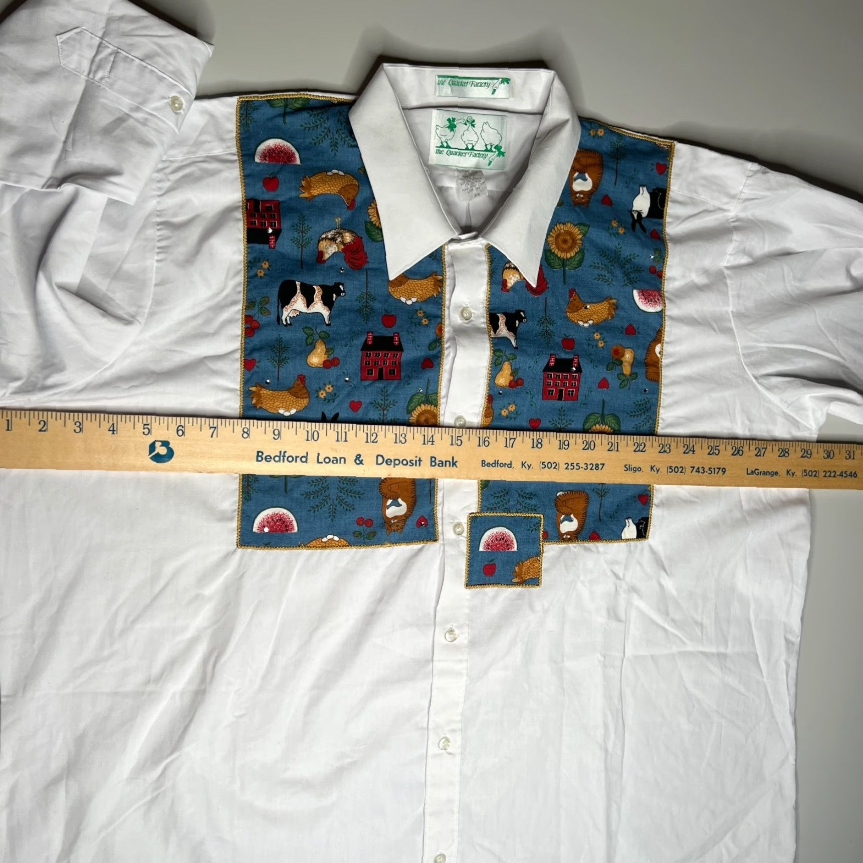 Quacker Factory VINTAGE The Quacker Factory 3X White Button Up Shirt Western Patchwork Farm Animal Appliqués Girls Women Shirt Size XXL / US 16-18 / IT 52-54 - 4 Thumbnail